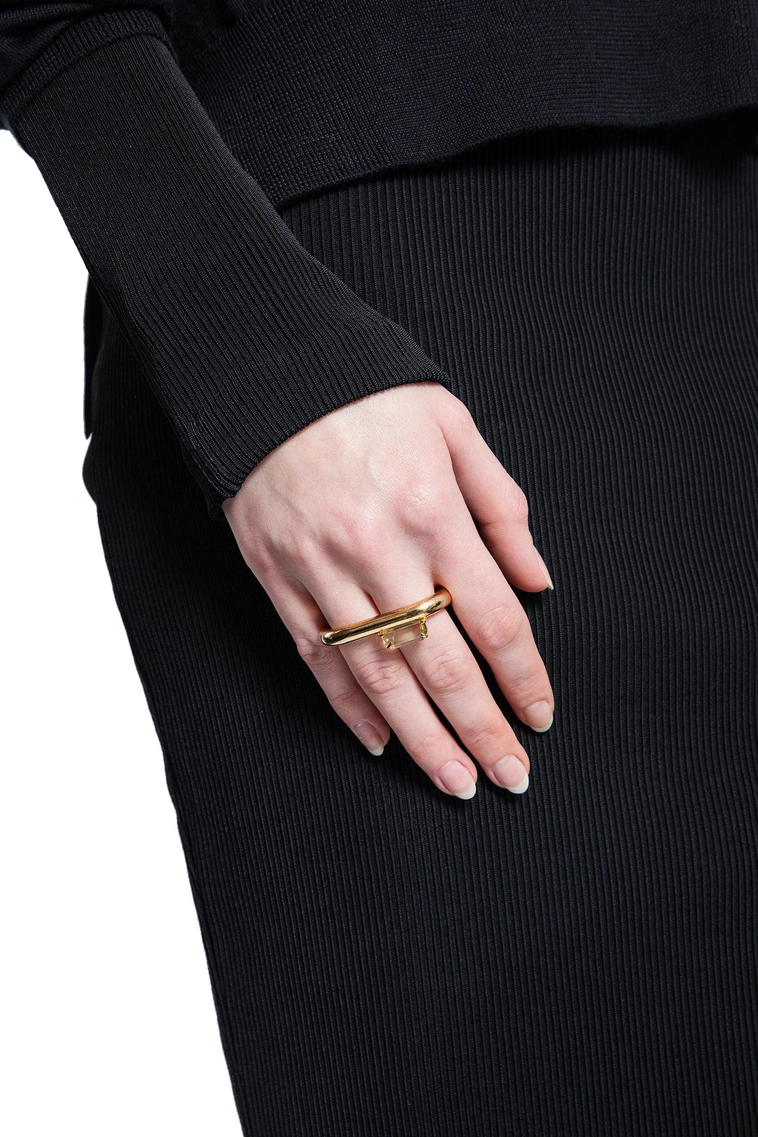 Half-Cut Lemon Quartz double ring - Antonioli.eu