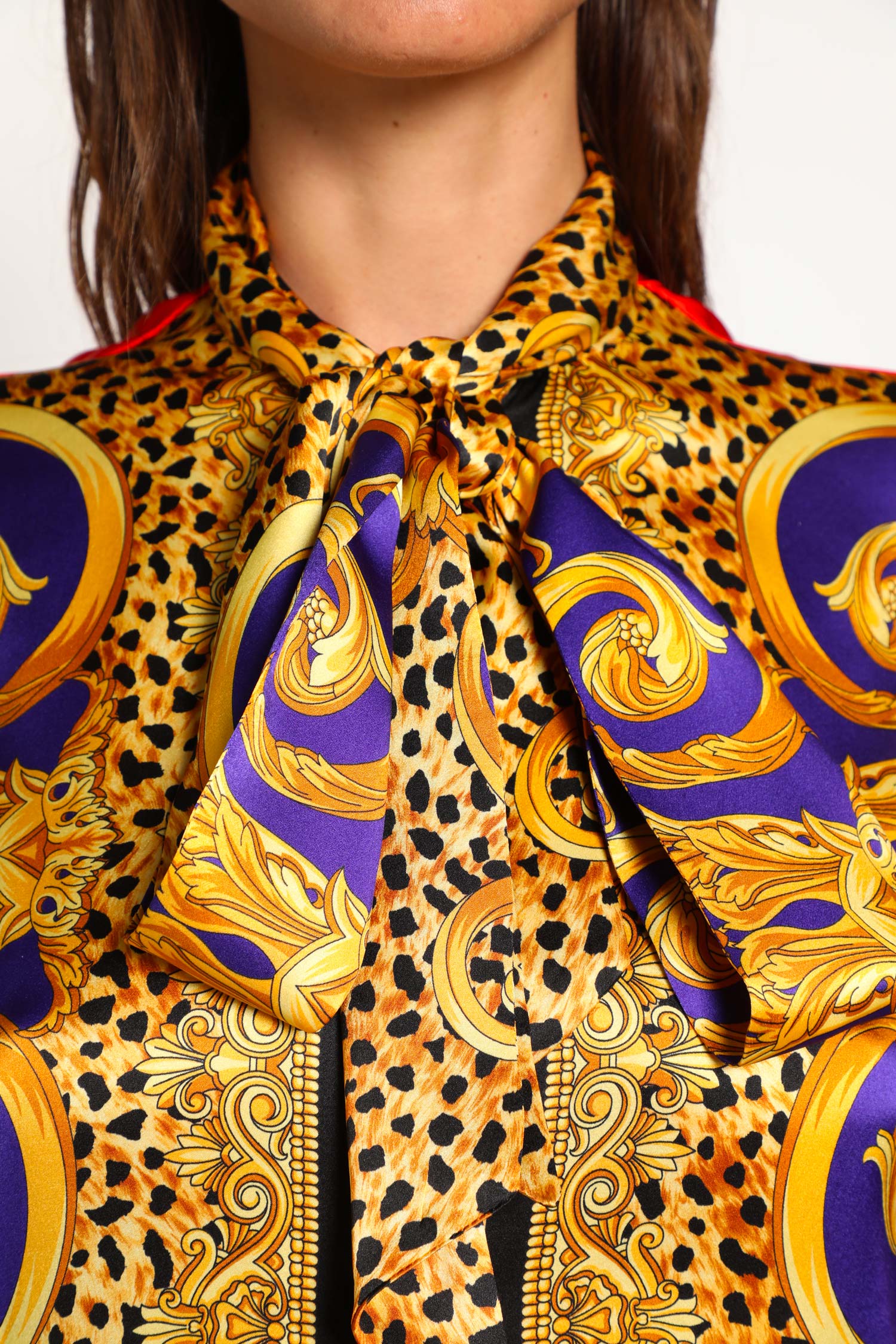 Cheetah Barocco Silk Lavallière Shirt