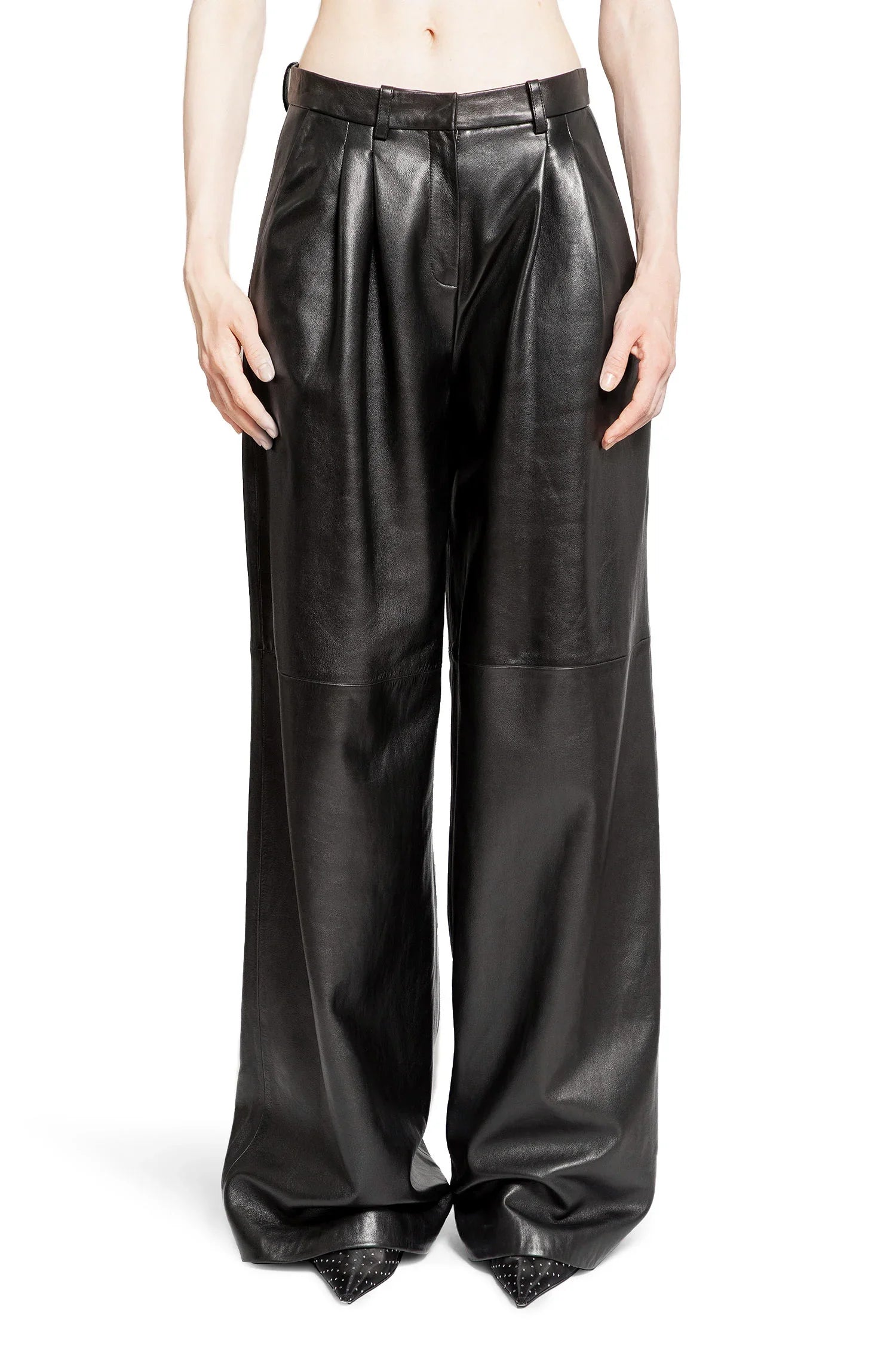 Wide Leg Tailored Leather Pants - Antonioli.eu