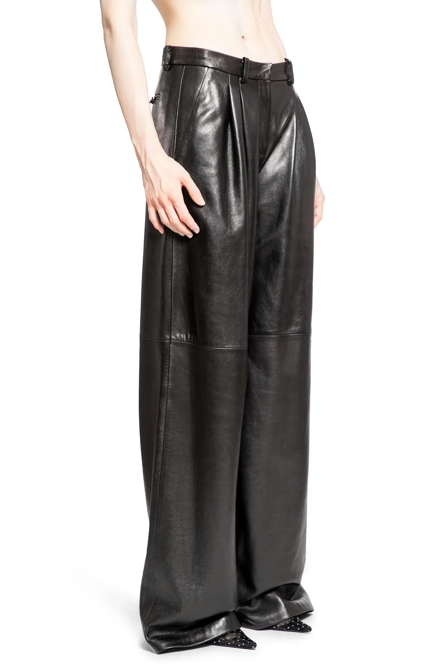Wide Leg Tailored Leather Pants - Antonioli.eu