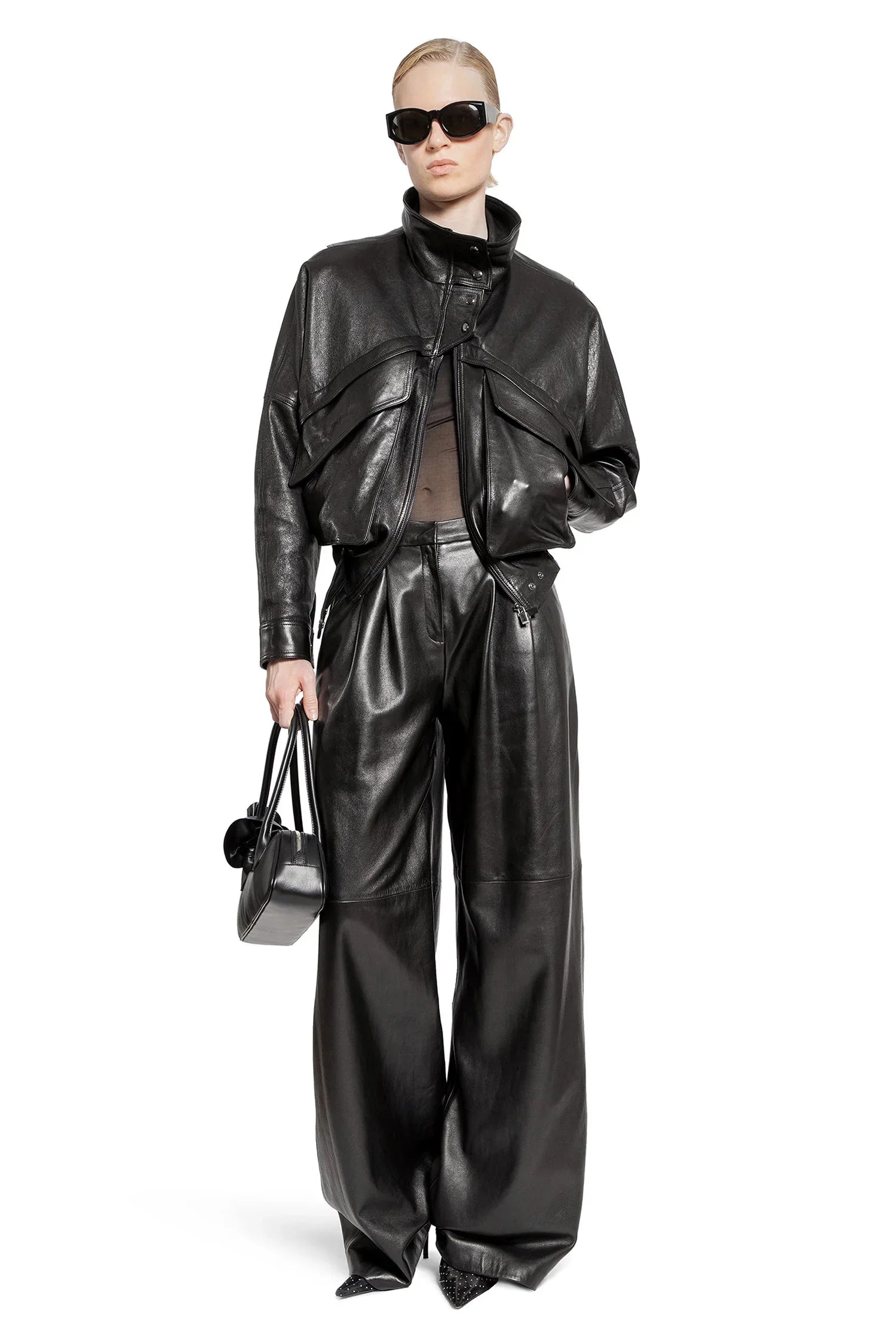 Wide Leg Tailored Leather Pants - Antonioli.eu