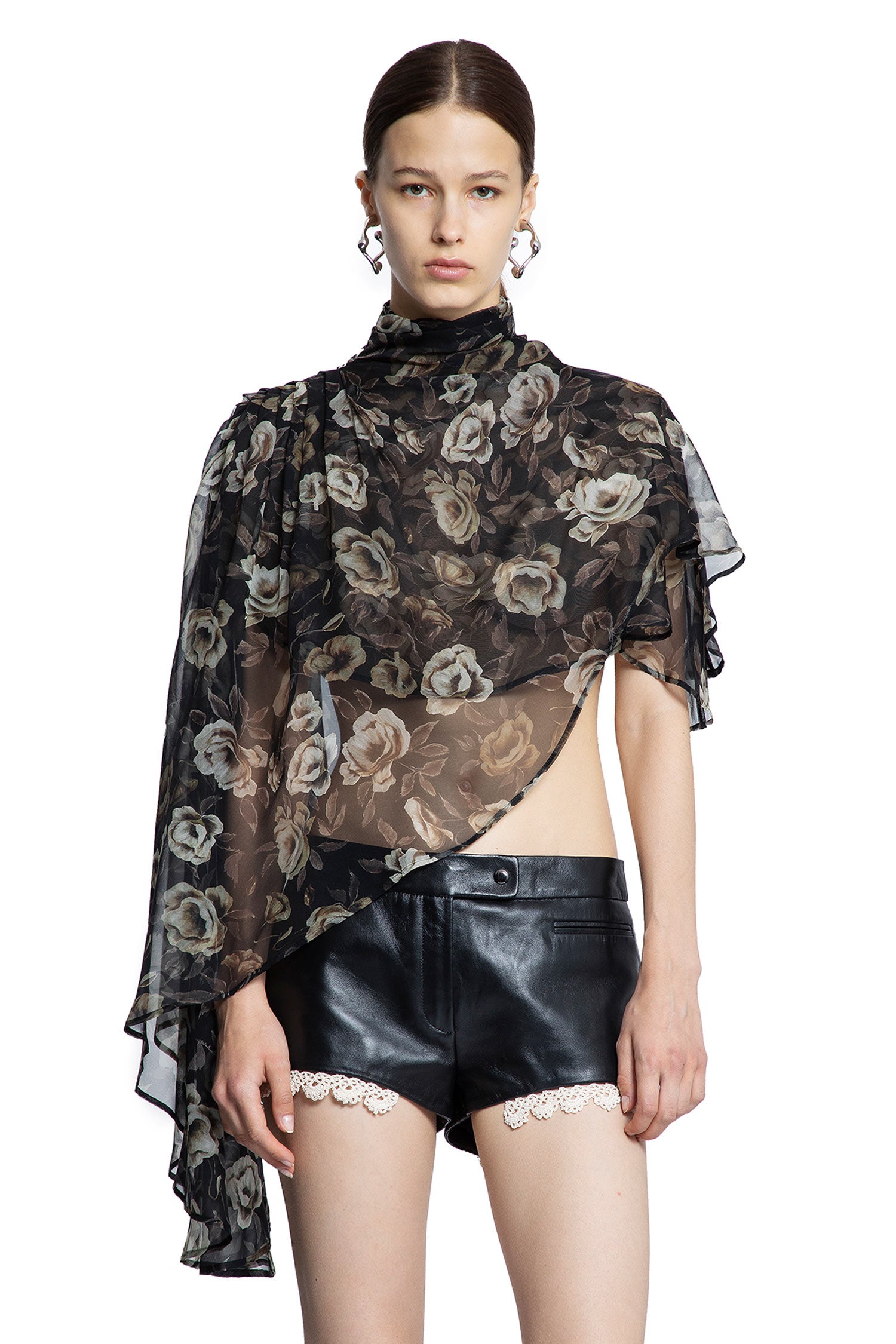 Flowy High-Neck Cropped Blouse