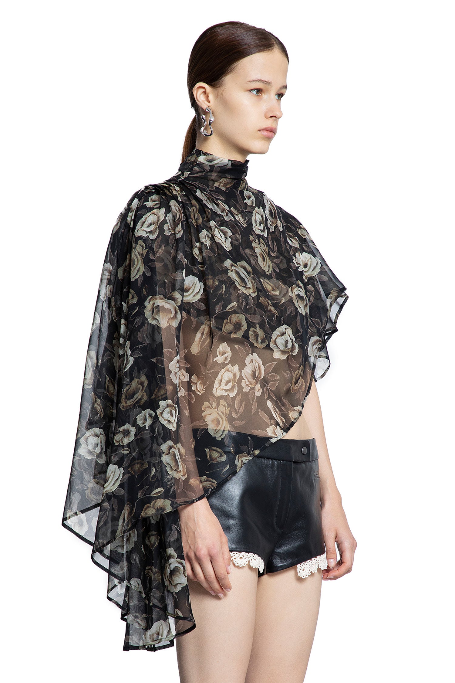 Flowy High-Neck Cropped Blouse