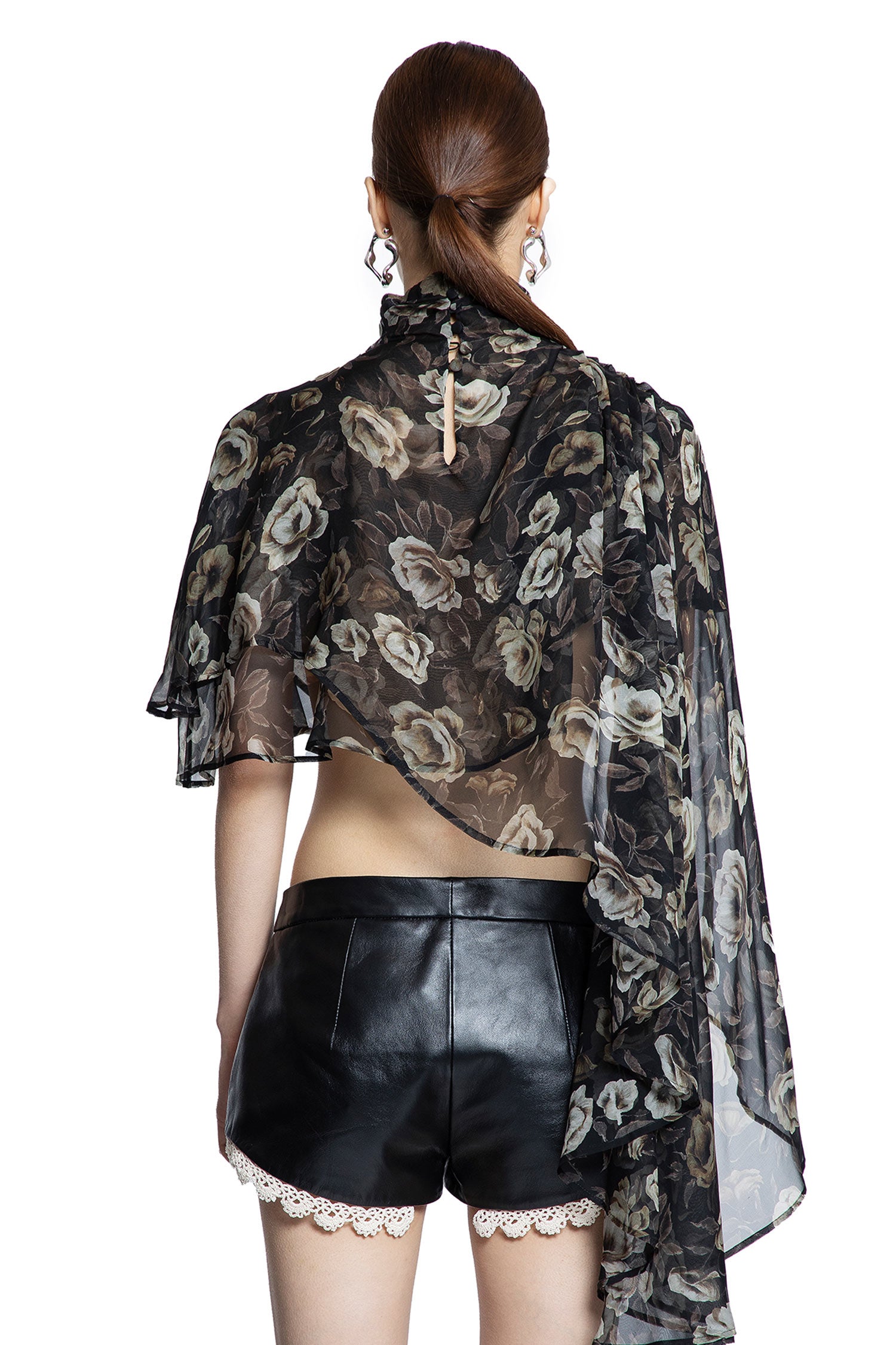 Flowy High-Neck Cropped Blouse