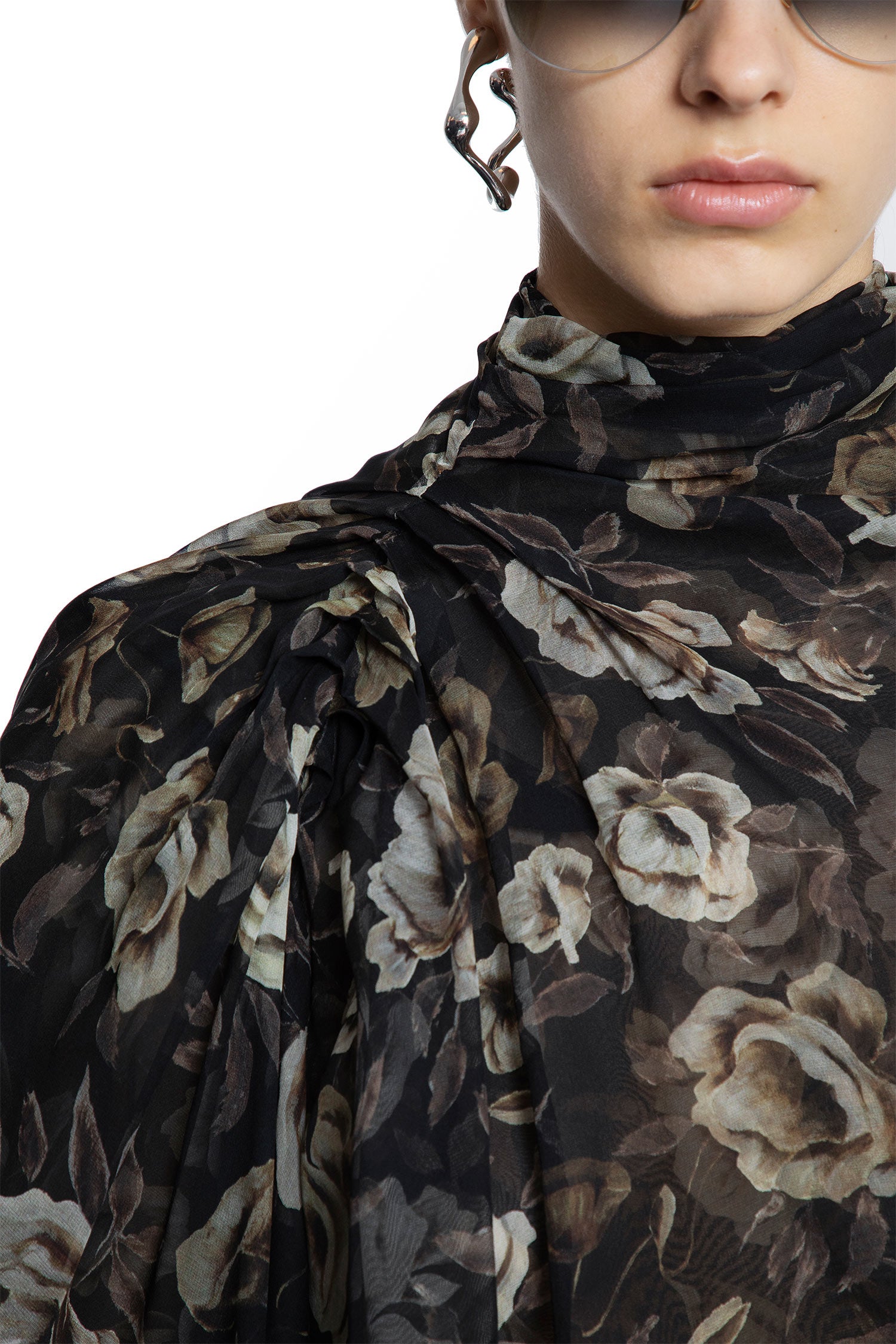 Flowy High-Neck Cropped Blouse