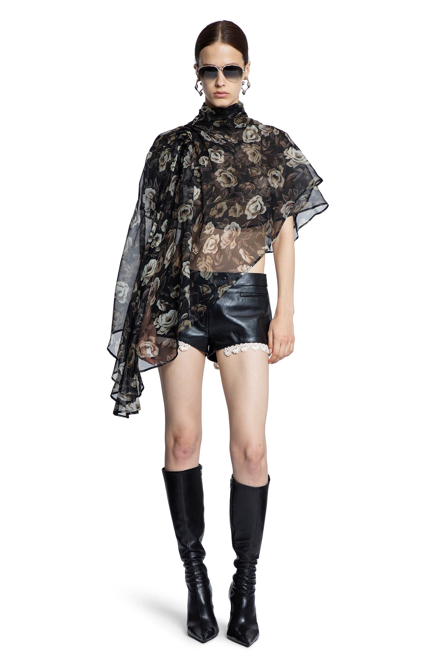Flowy High-Neck Cropped Blouse