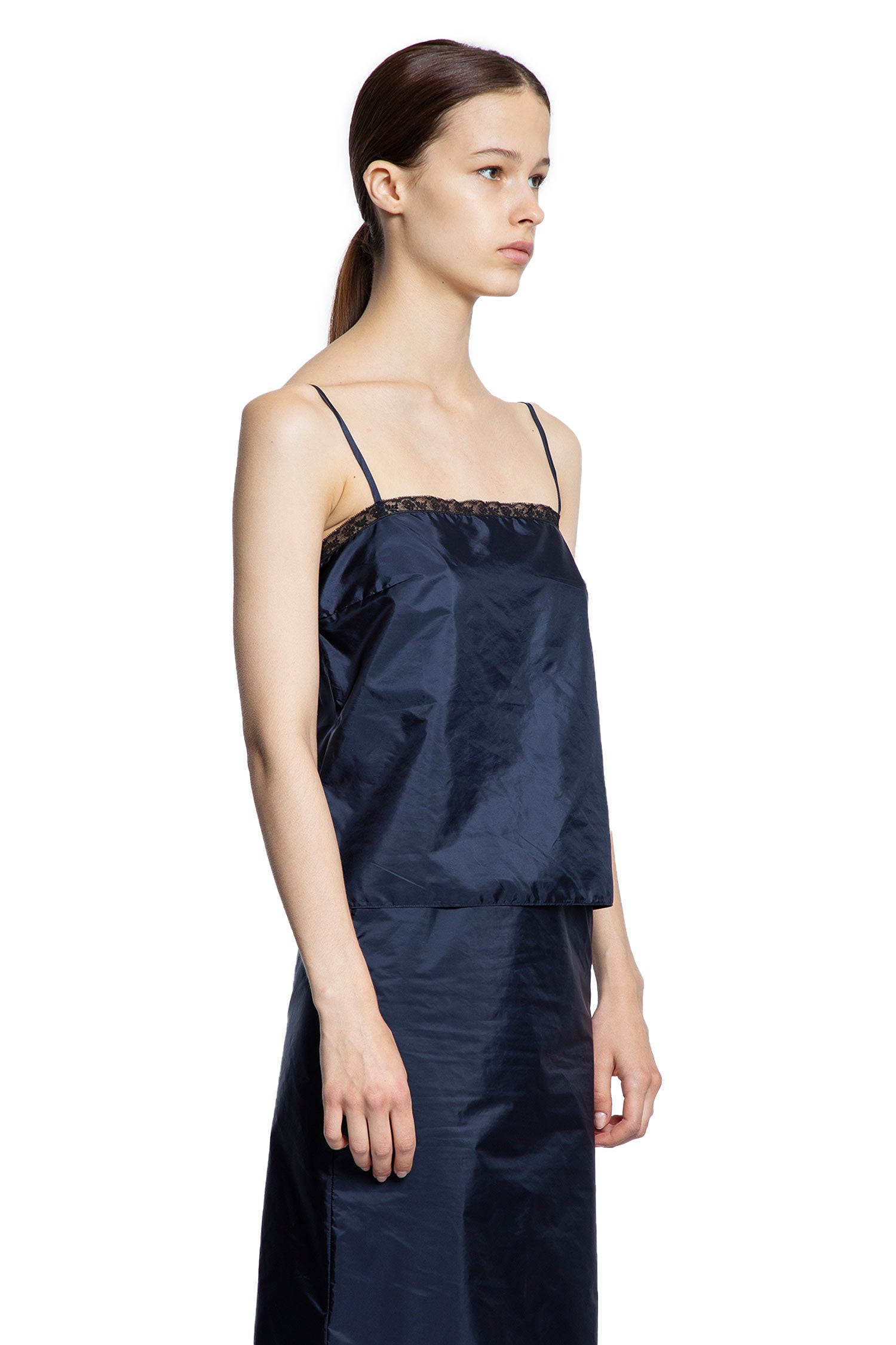 Re-Nylon Satin and Lace Top - Antonioli.eu