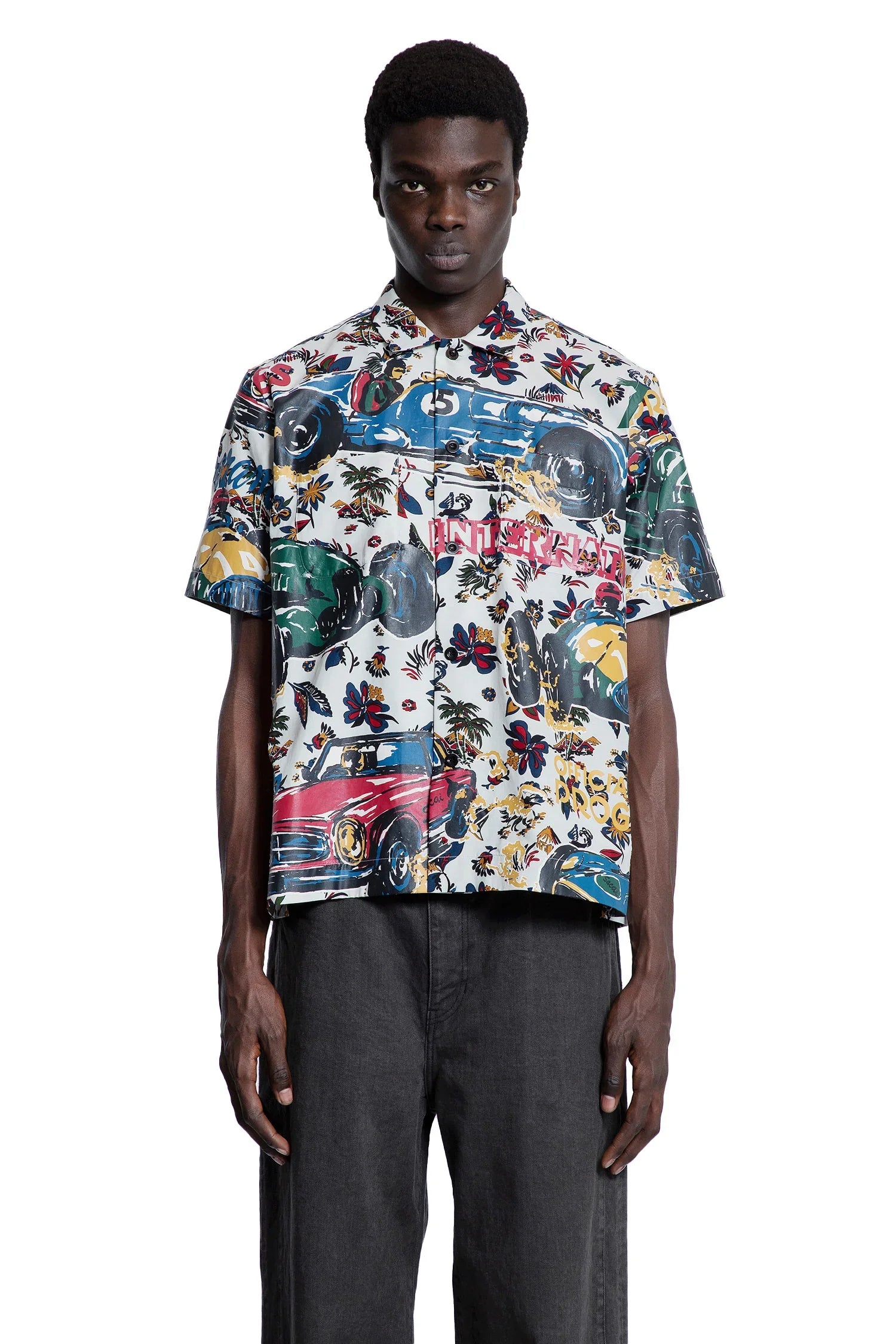 Car Race/Tropical Print T-Shirt - Antonioli.eu