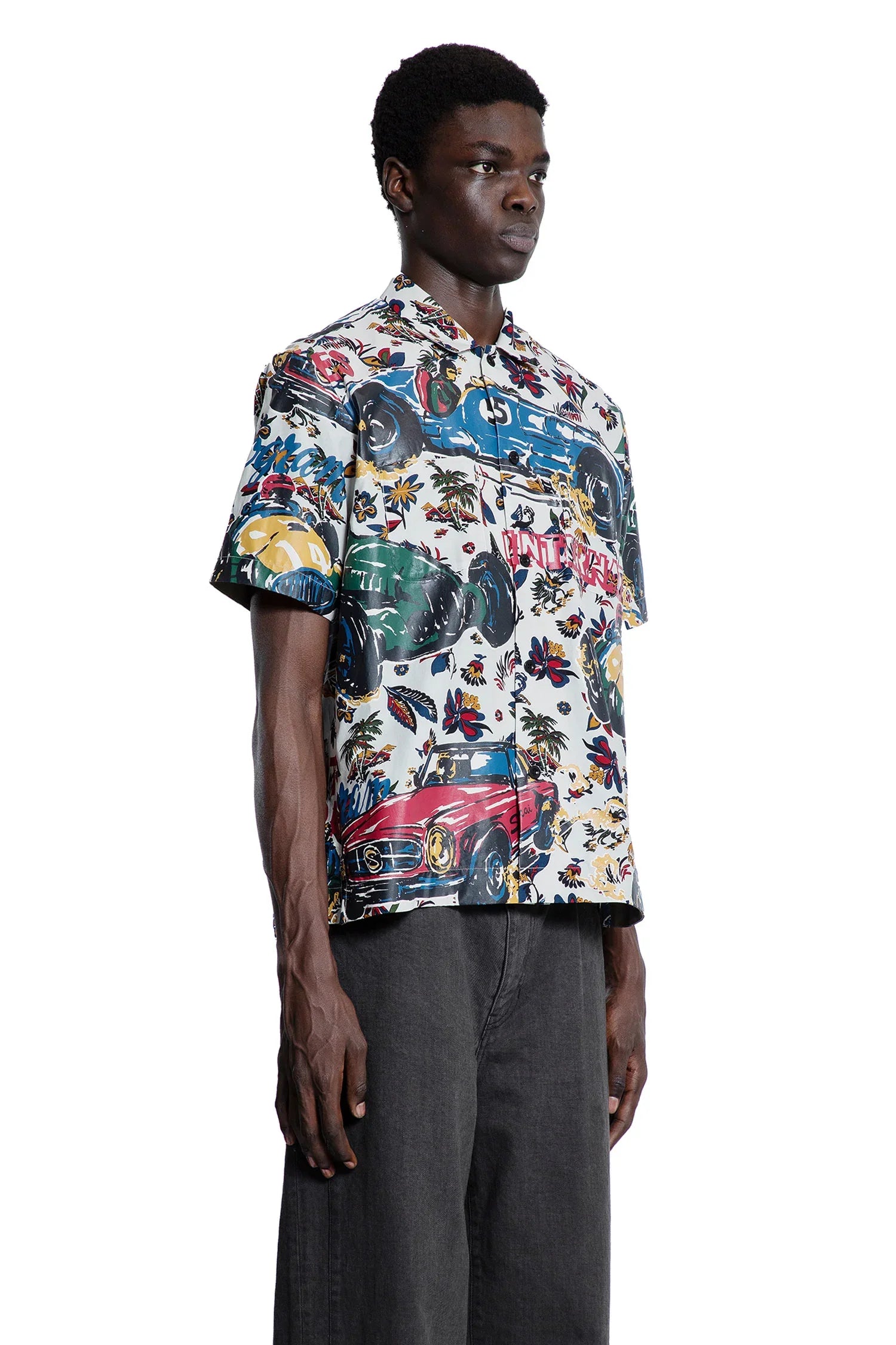 Car Race/Tropical Print T-Shirt - Antonioli.eu