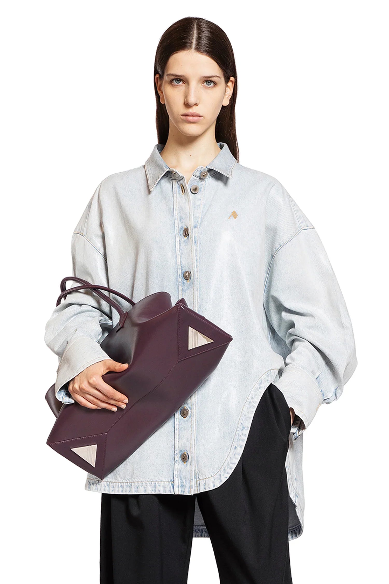 Glossy Coated Denim Monogram Shirt - Antonioli.eu