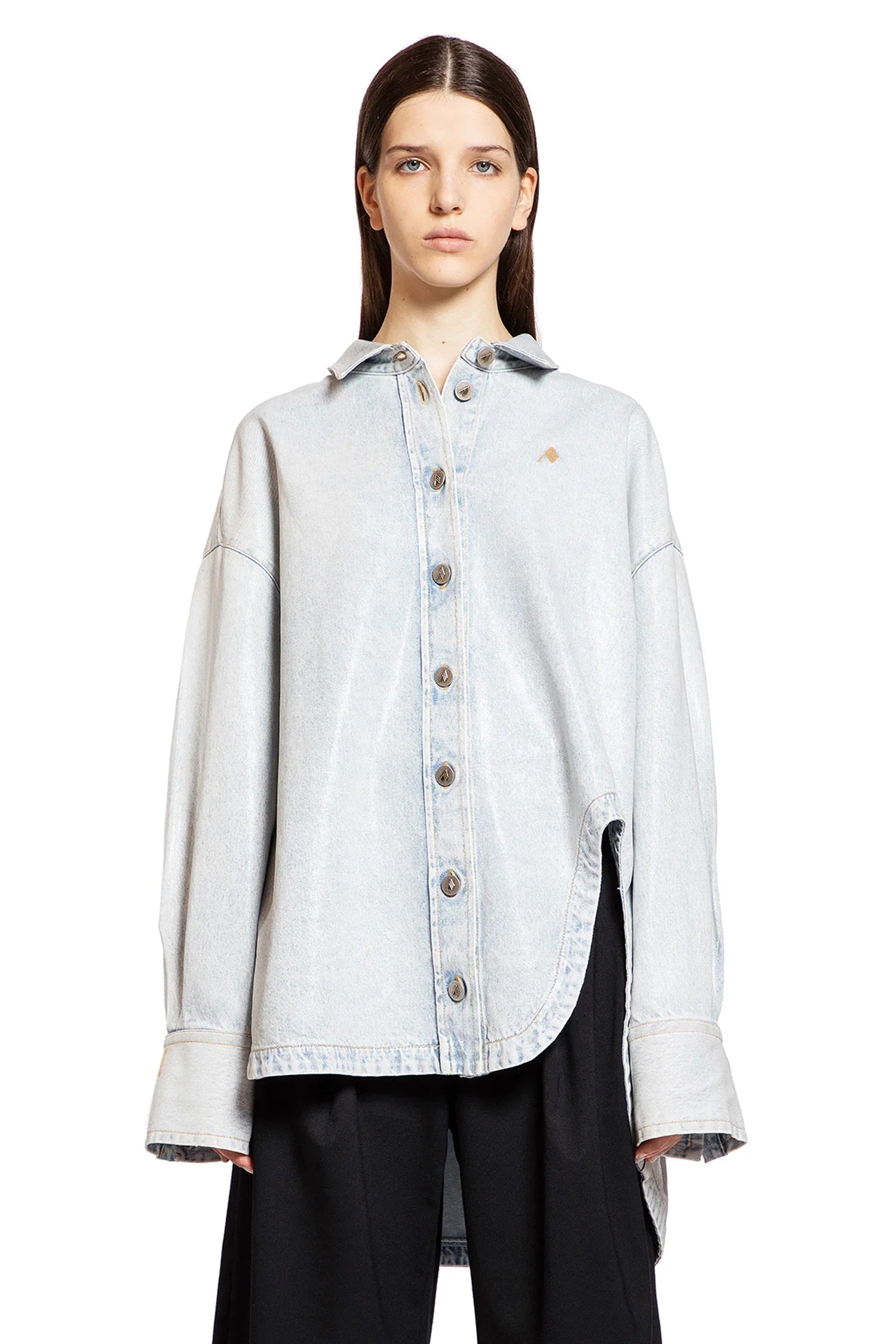Glossy Coated Denim Monogram Shirt - Antonioli.eu