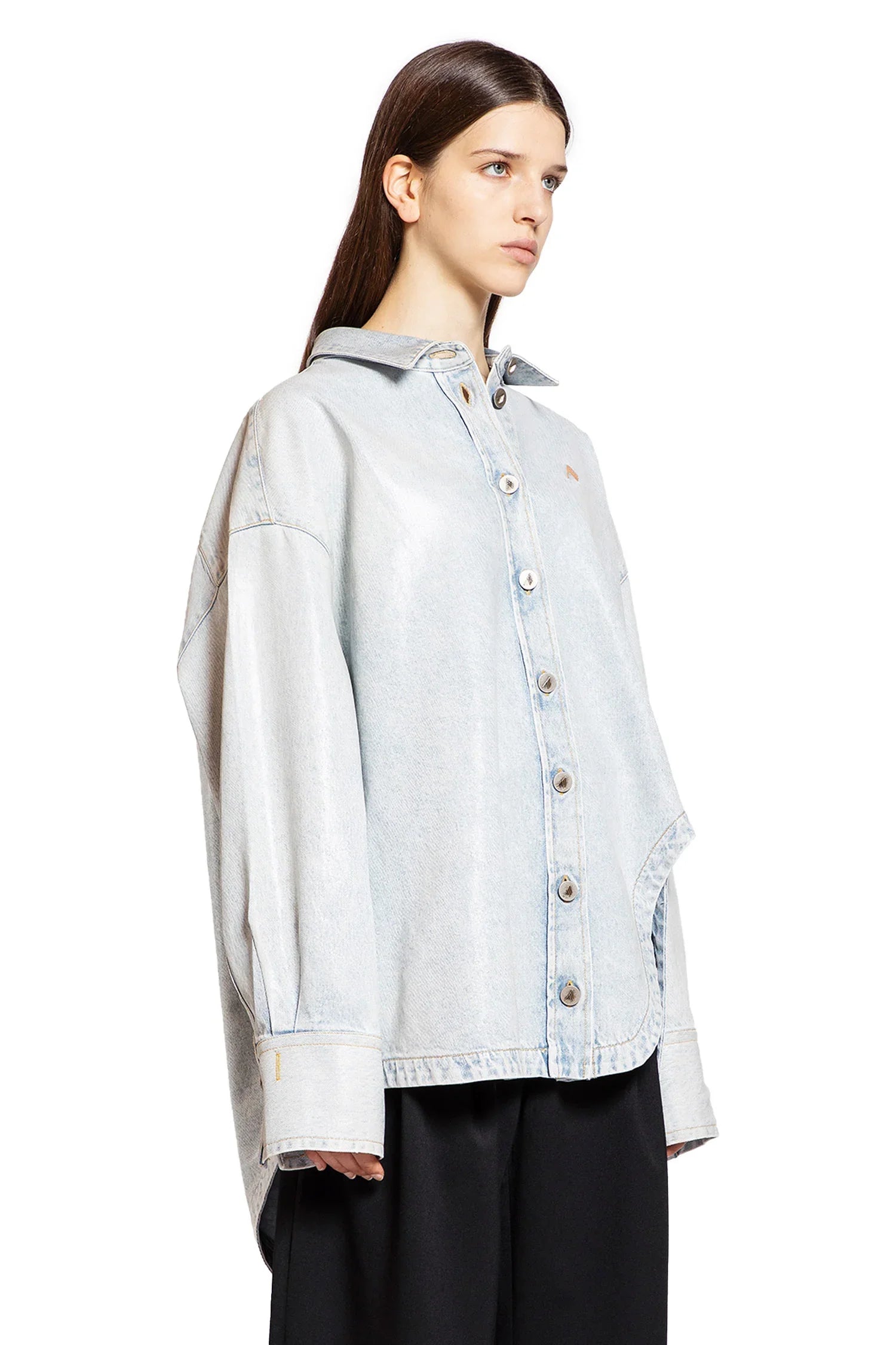 Glossy Coated Denim Monogram Shirt - Antonioli.eu