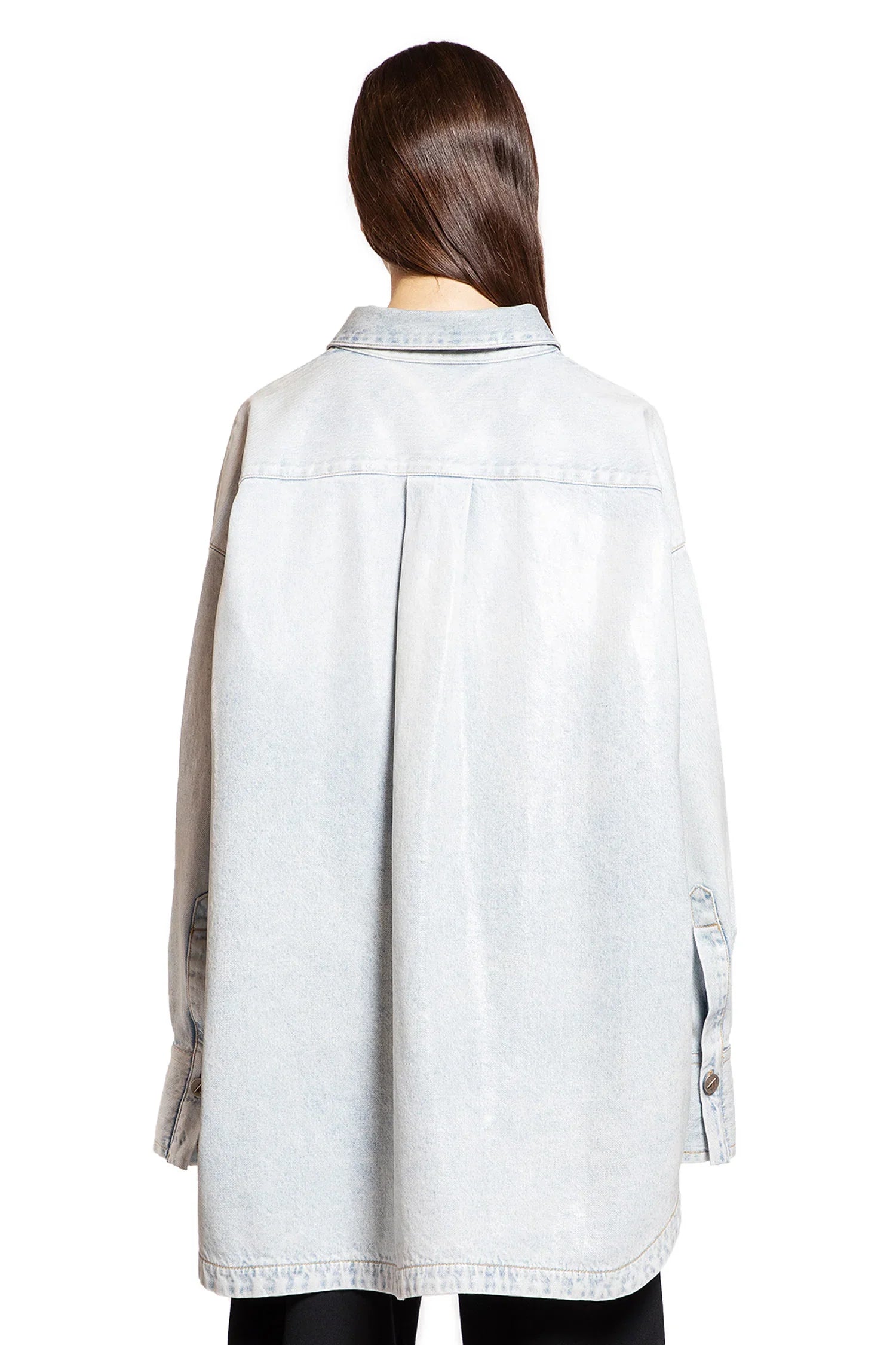 Glossy Coated Denim Monogram Shirt - Antonioli.eu