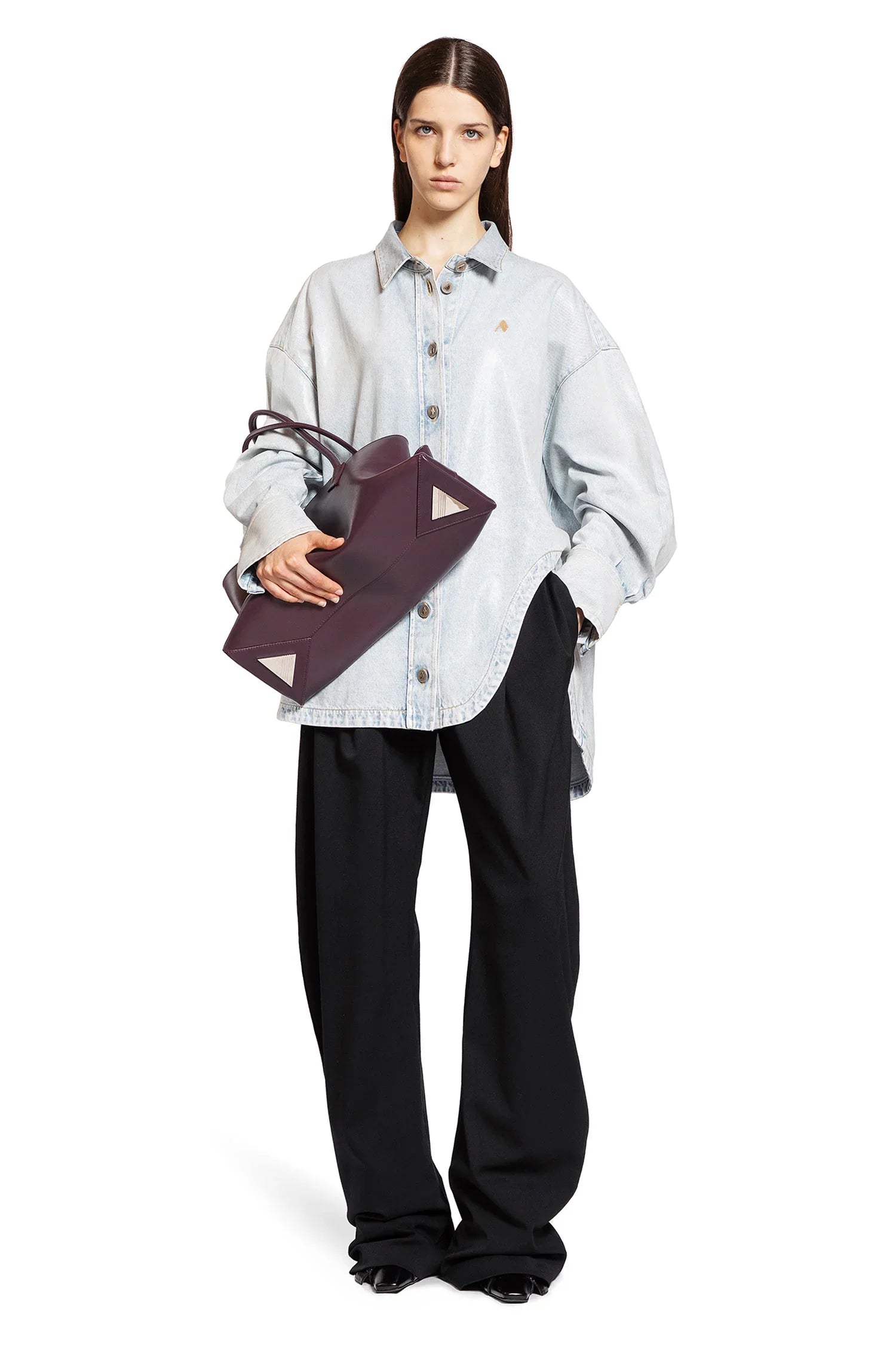 Glossy Coated Denim Monogram Shirt - Antonioli.eu