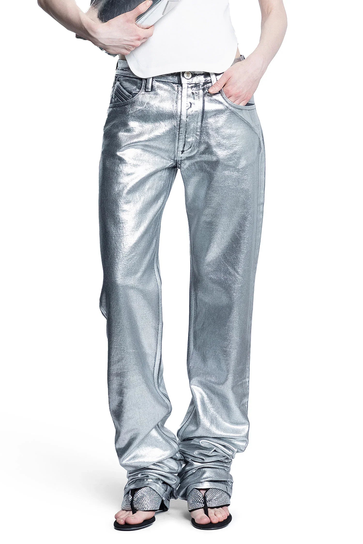 Shiny Coated Denim Long Jeans - Antonioli.eu