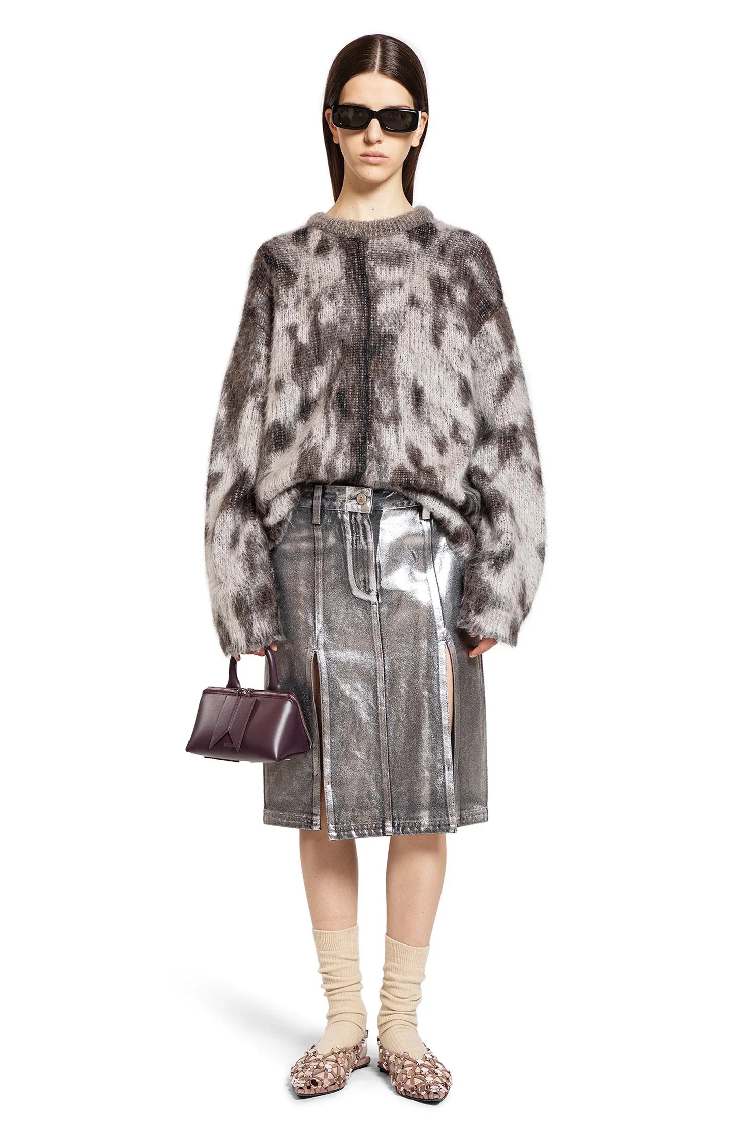 Midi Skirt in Shiny Coated Denim - Antonioli.eu