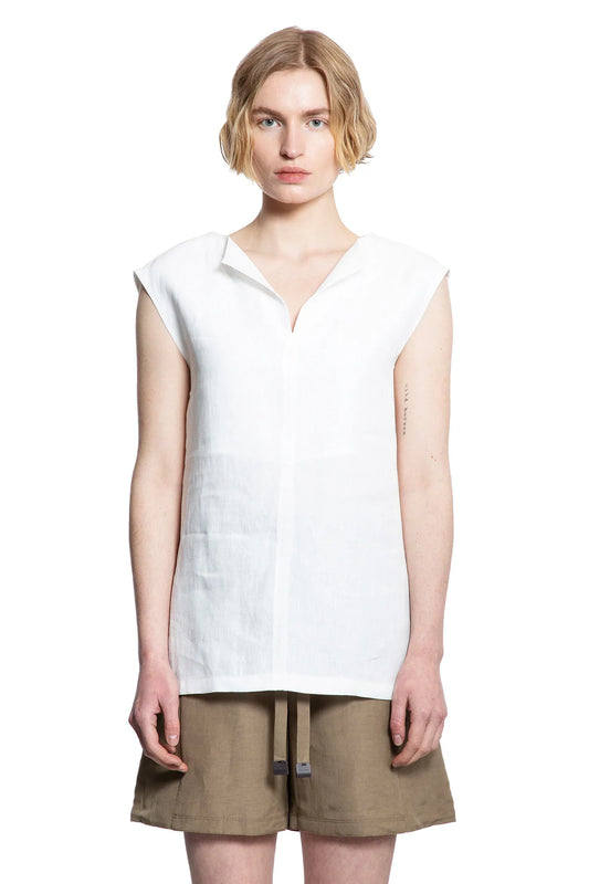 Sleeveless V-Neck Top in Linen - Antonioli.eu