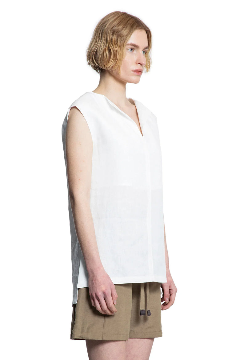 Sleeveless V-Neck Top in Linen - Antonioli.eu