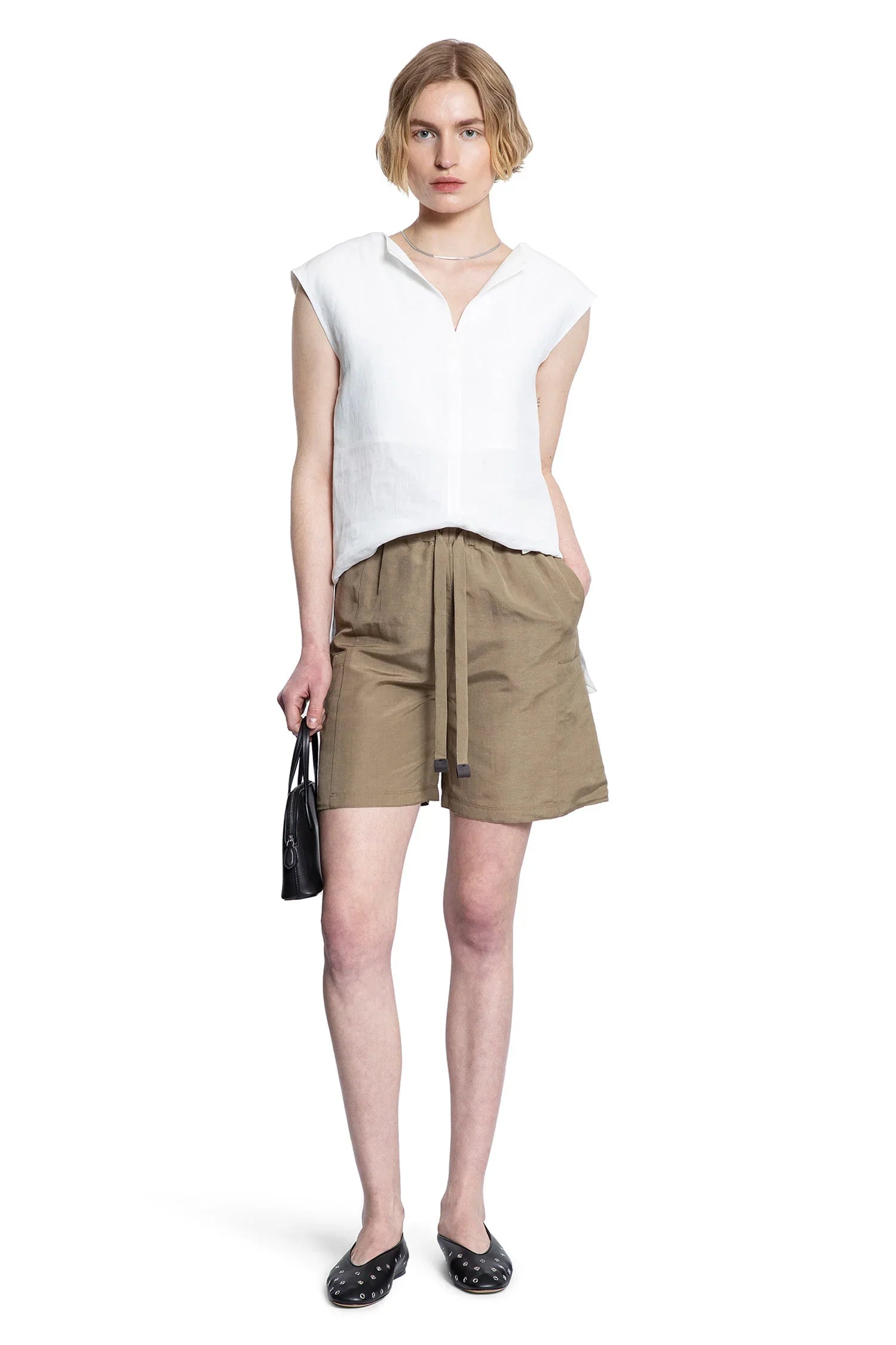 Sleeveless V-Neck Top in Linen - Antonioli.eu