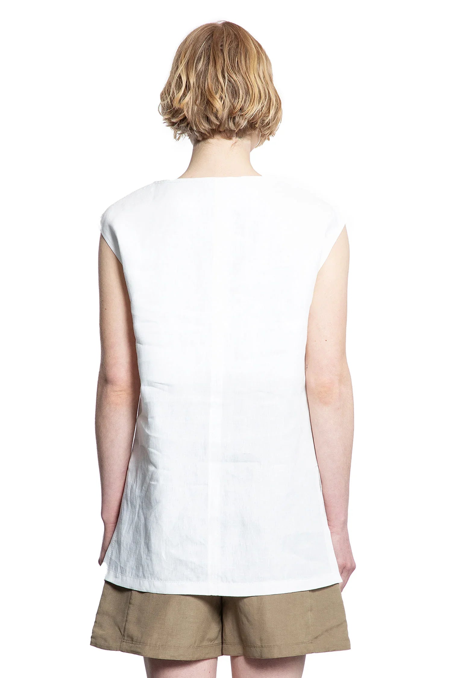 Sleeveless V-Neck Top in Linen - Antonioli.eu