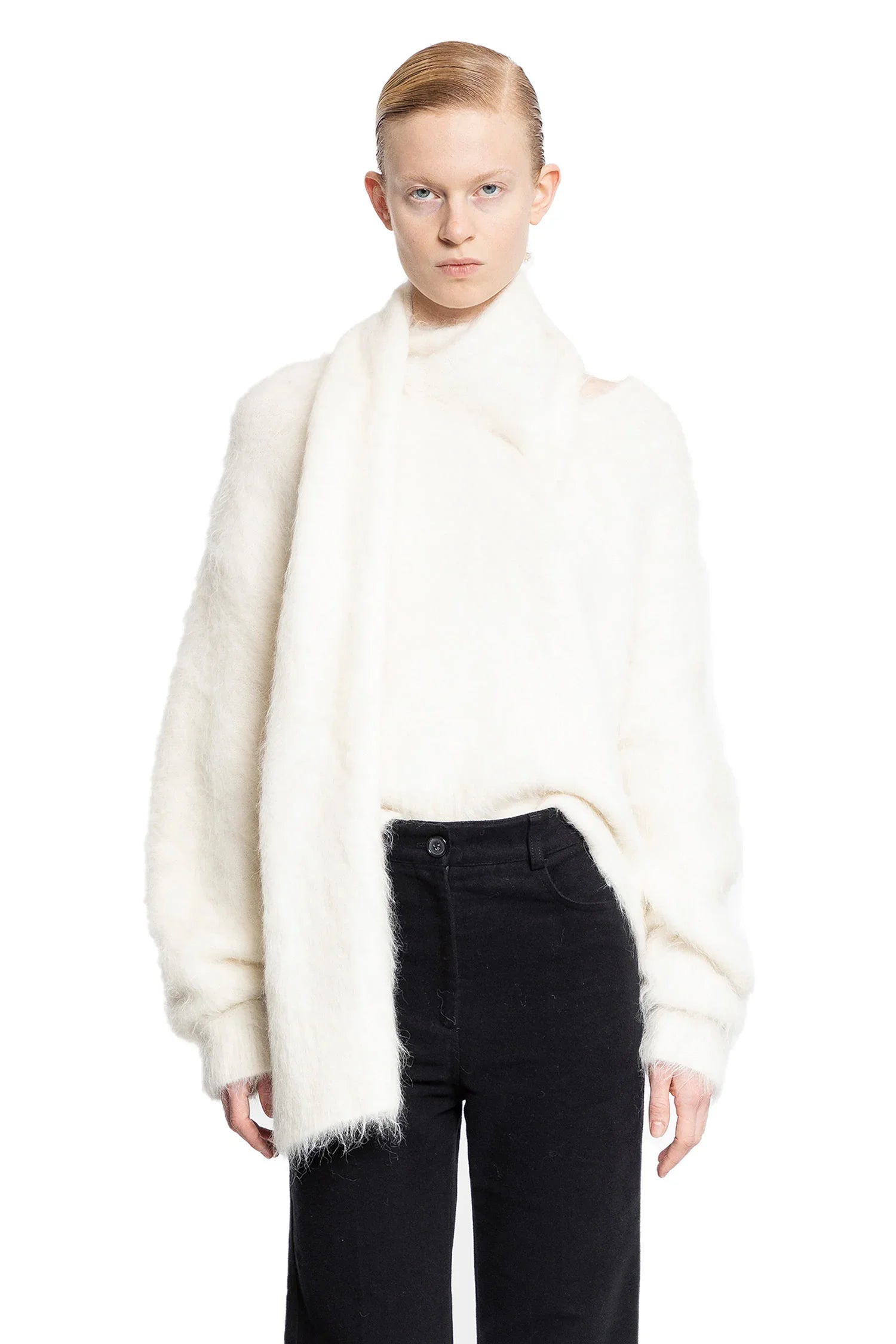 Draped-scarf knitted sweater - Antonioli.eu