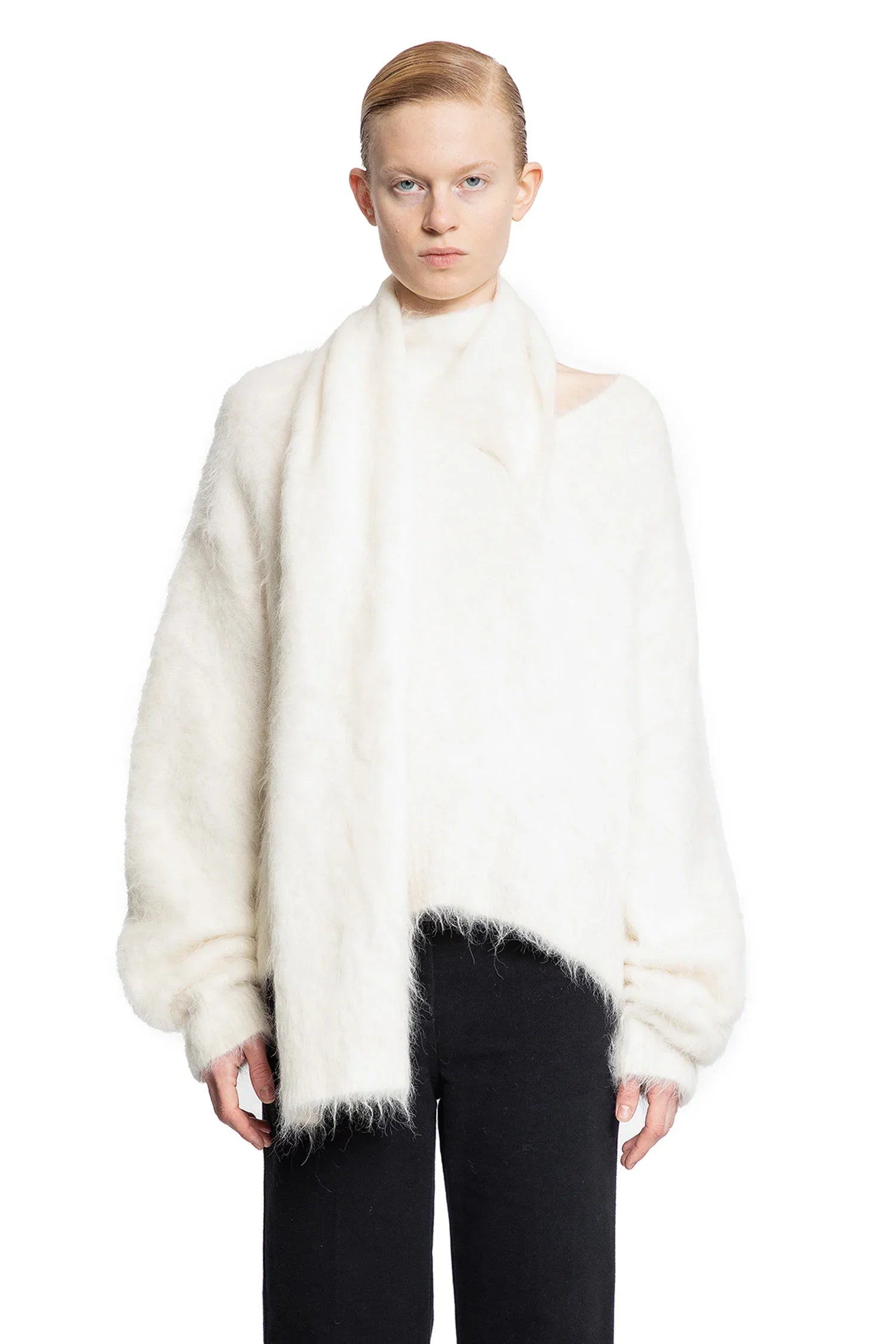 Draped-scarf knitted sweater - Antonioli.eu