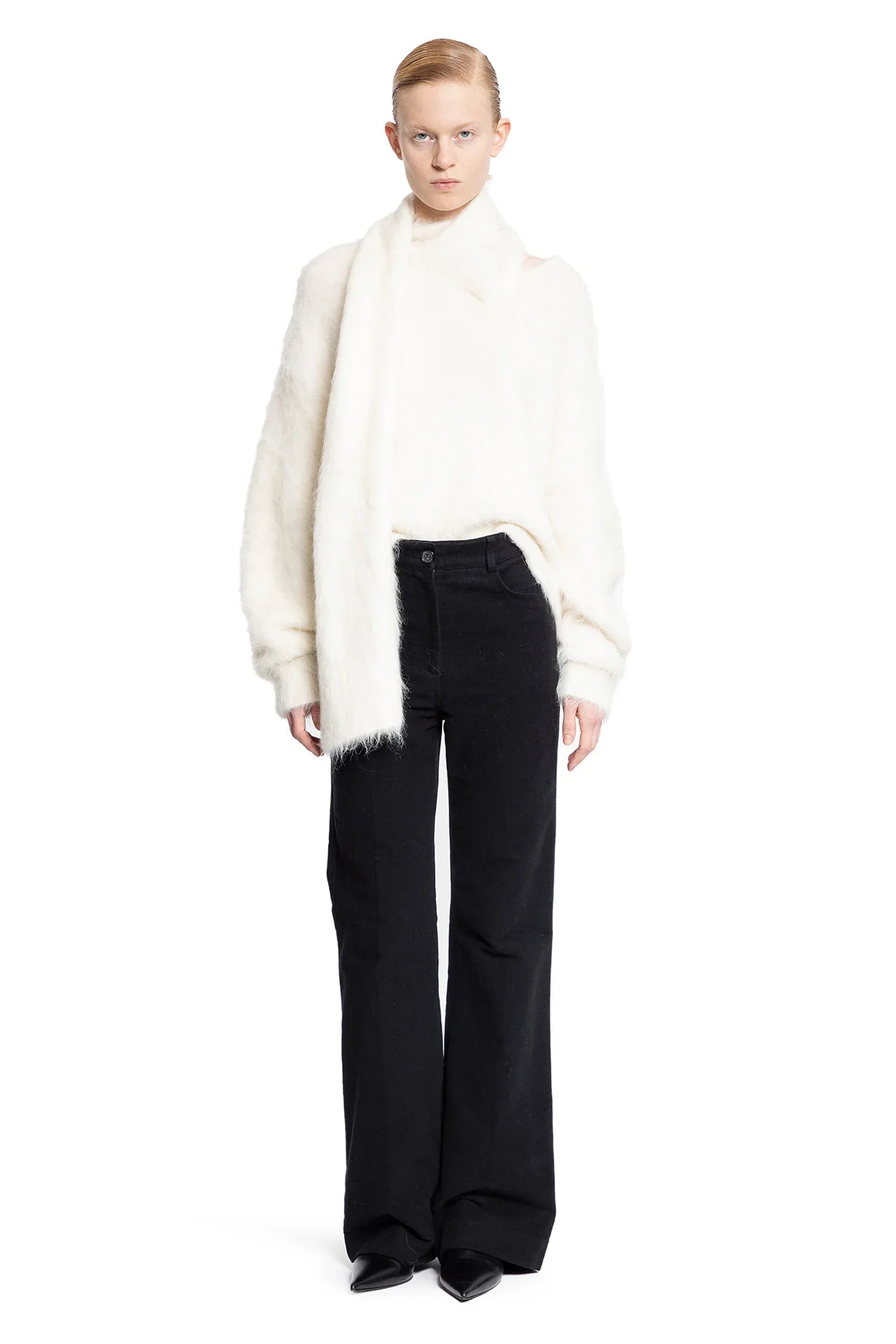 Draped-scarf knitted sweater - Antonioli.eu