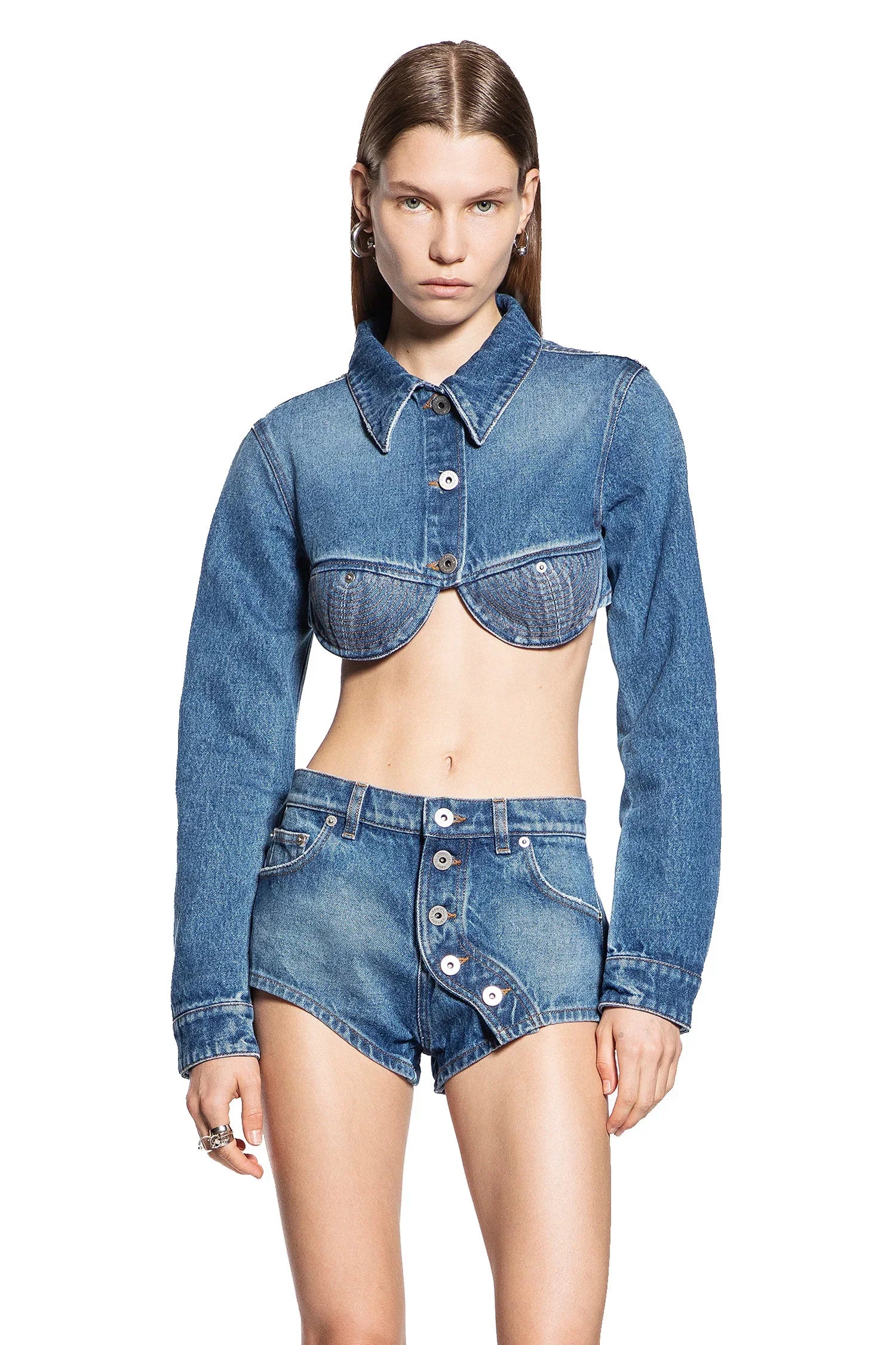 Corset Cropped Denim Jacket - Antonioli.eu