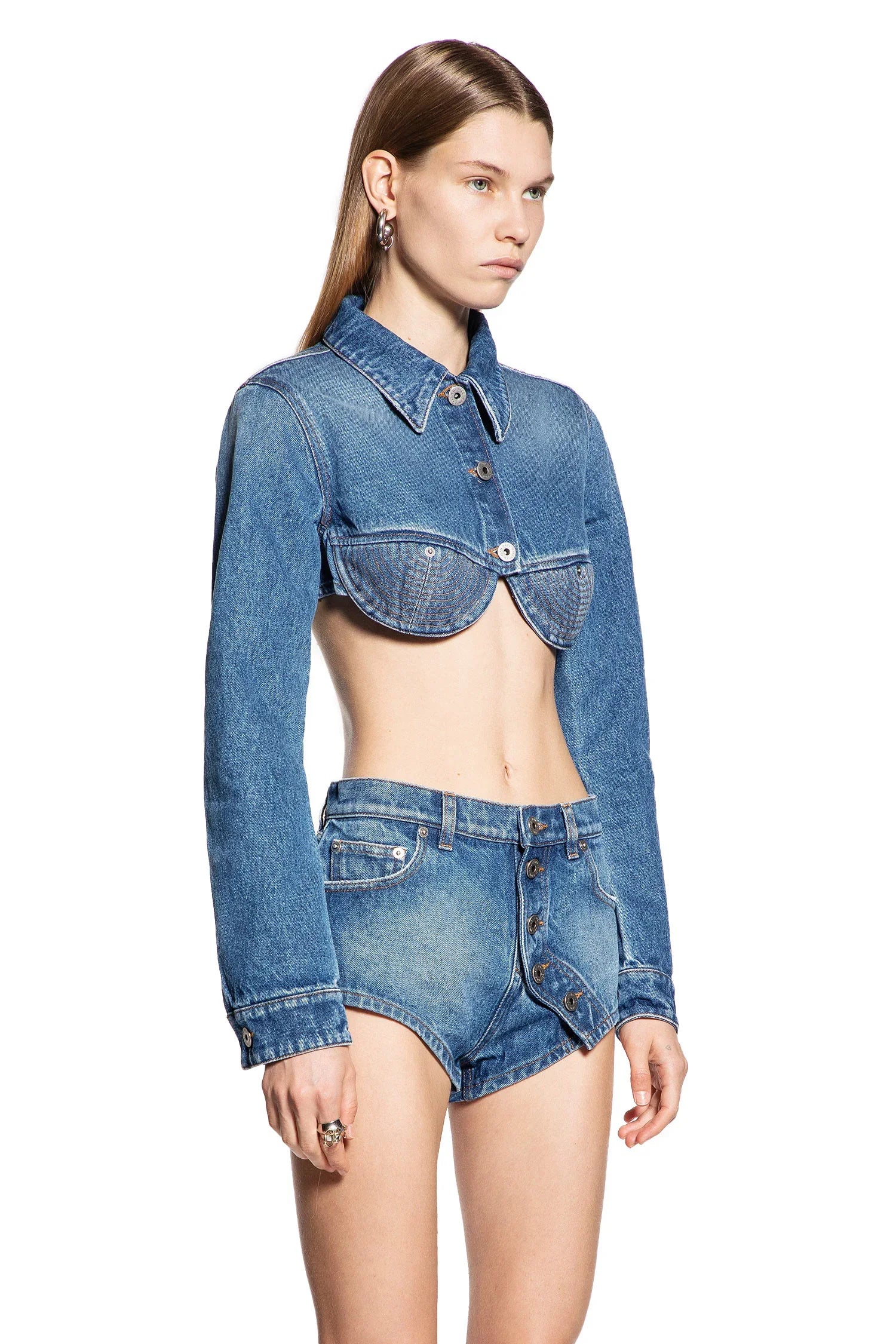 Corset Cropped Denim Jacket - Antonioli.eu