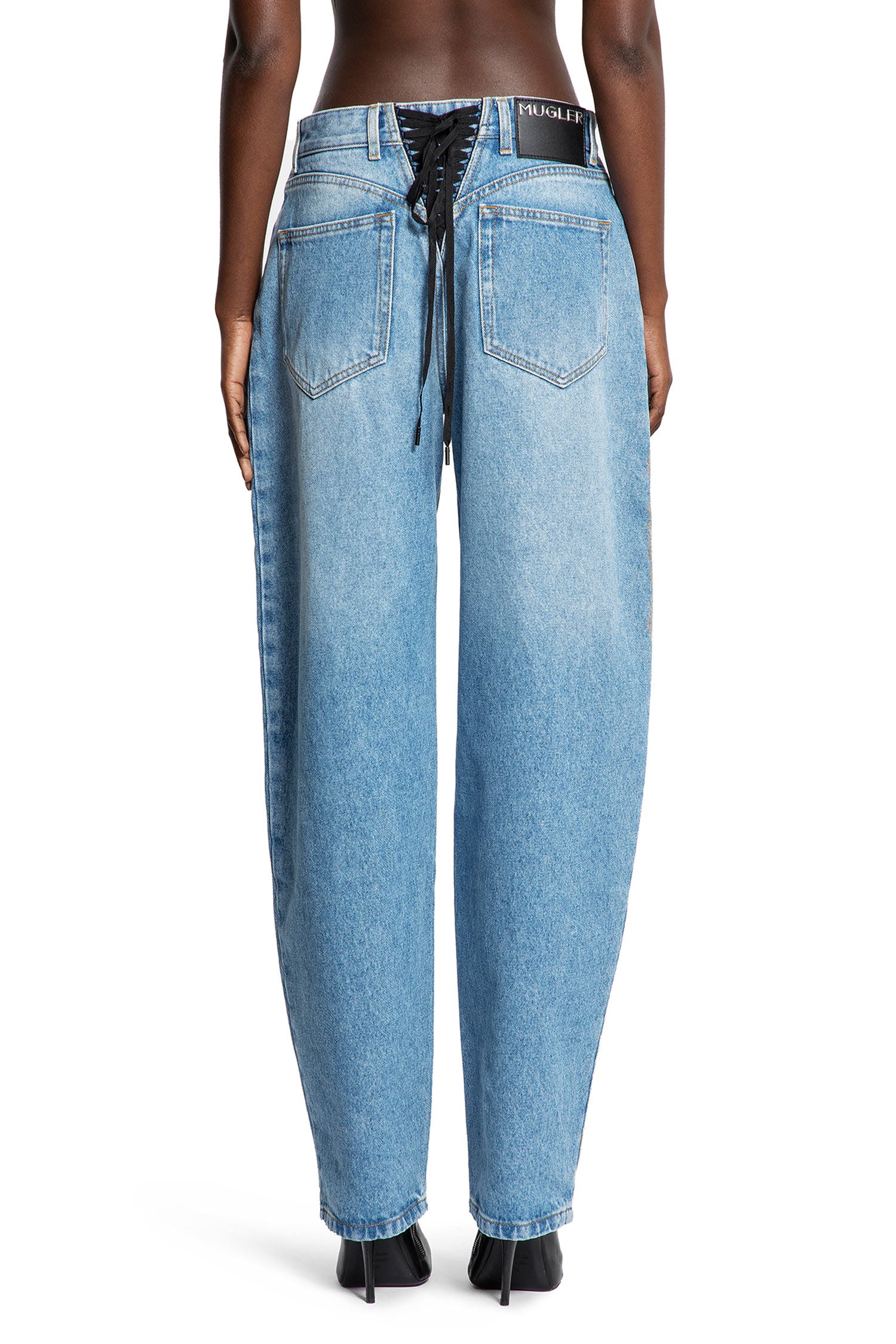 Jeans a gamba larga con lacci