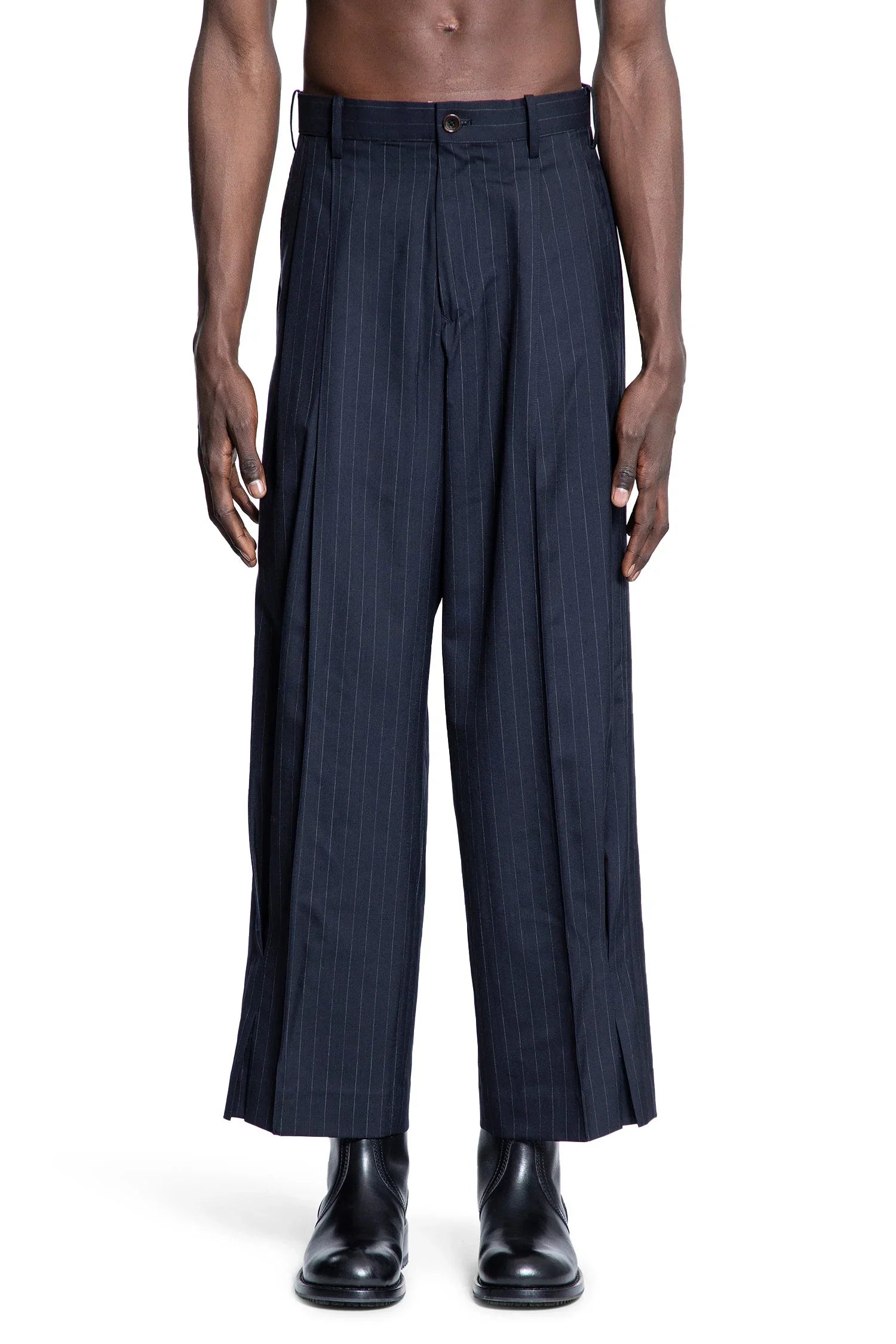 Pleated Pinstripe Wool Trousers - Antonioli.eu