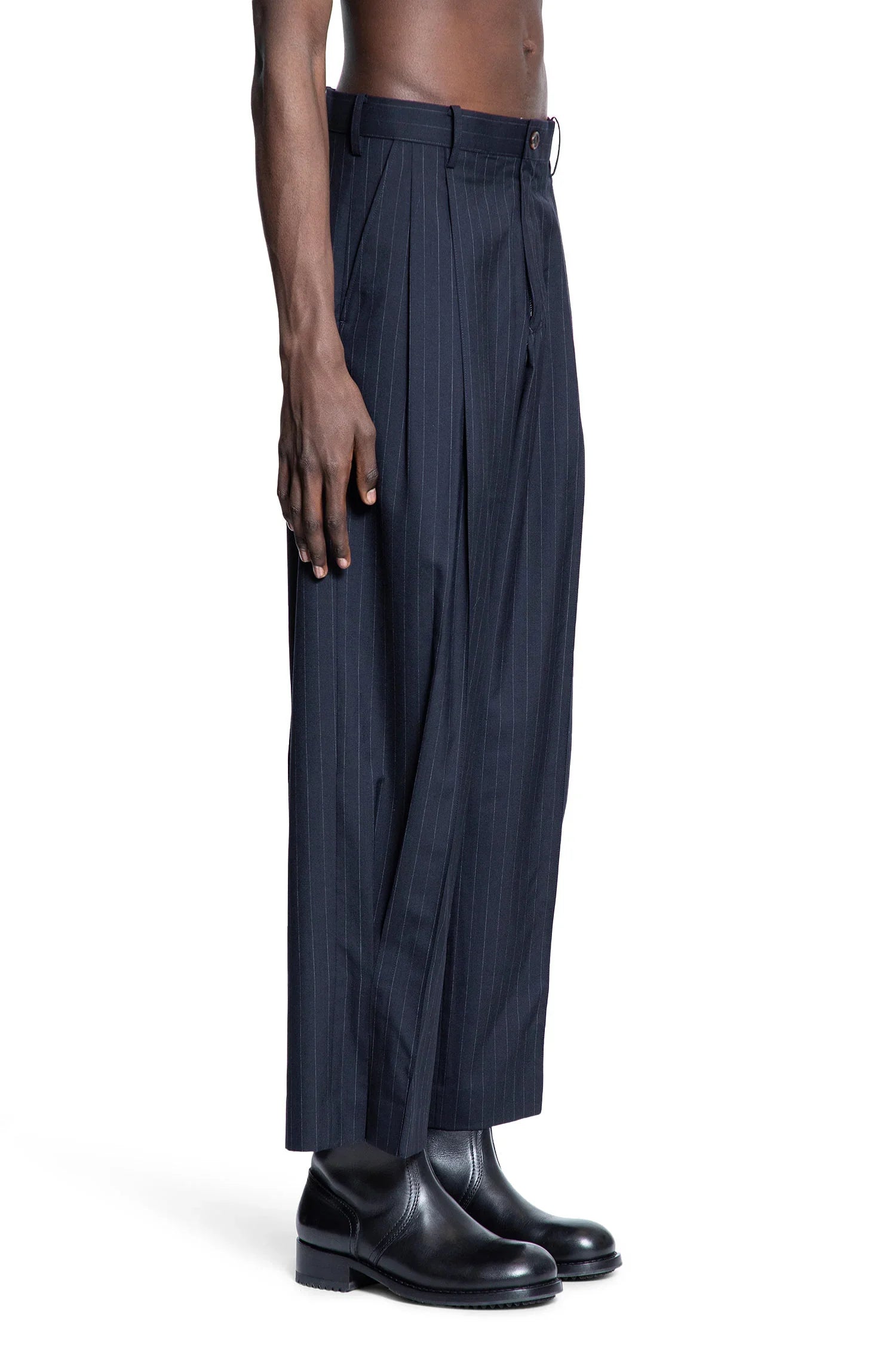 Pleated Pinstripe Wool Trousers - Antonioli.eu