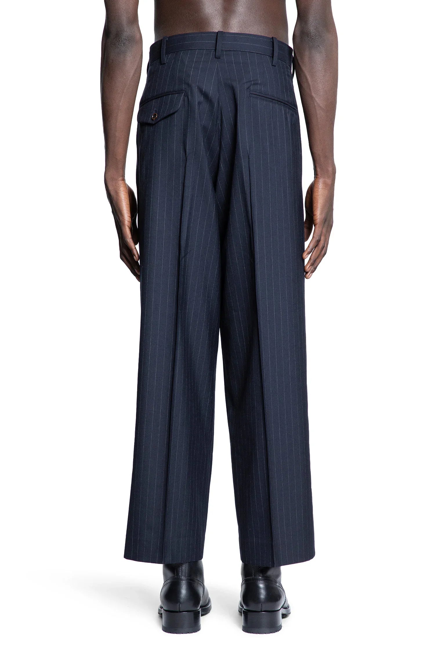 Pleated Pinstripe Wool Trousers - Antonioli.eu