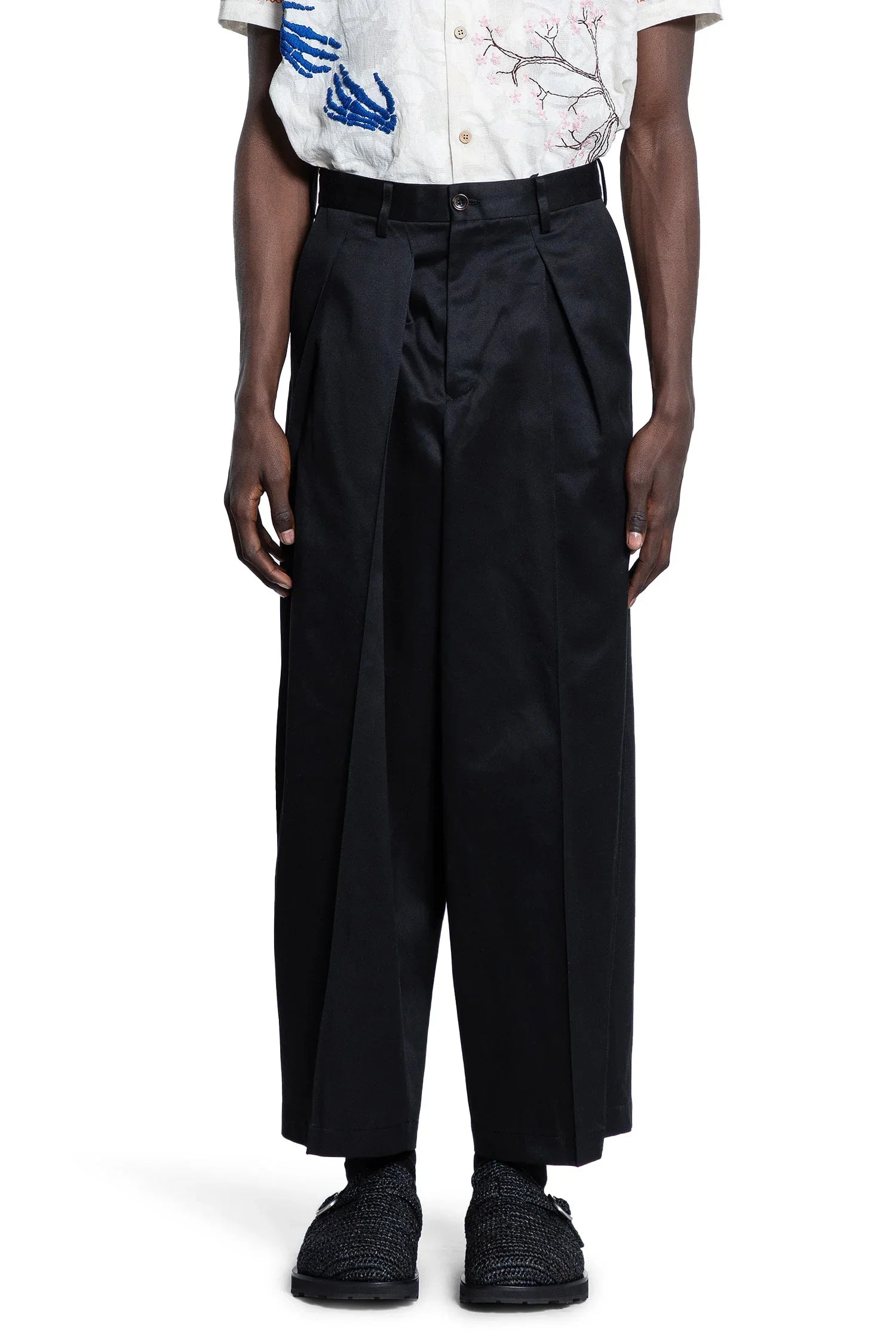 Cotton Satin Pleated Wide Leg Trousers - Antonioli.eu