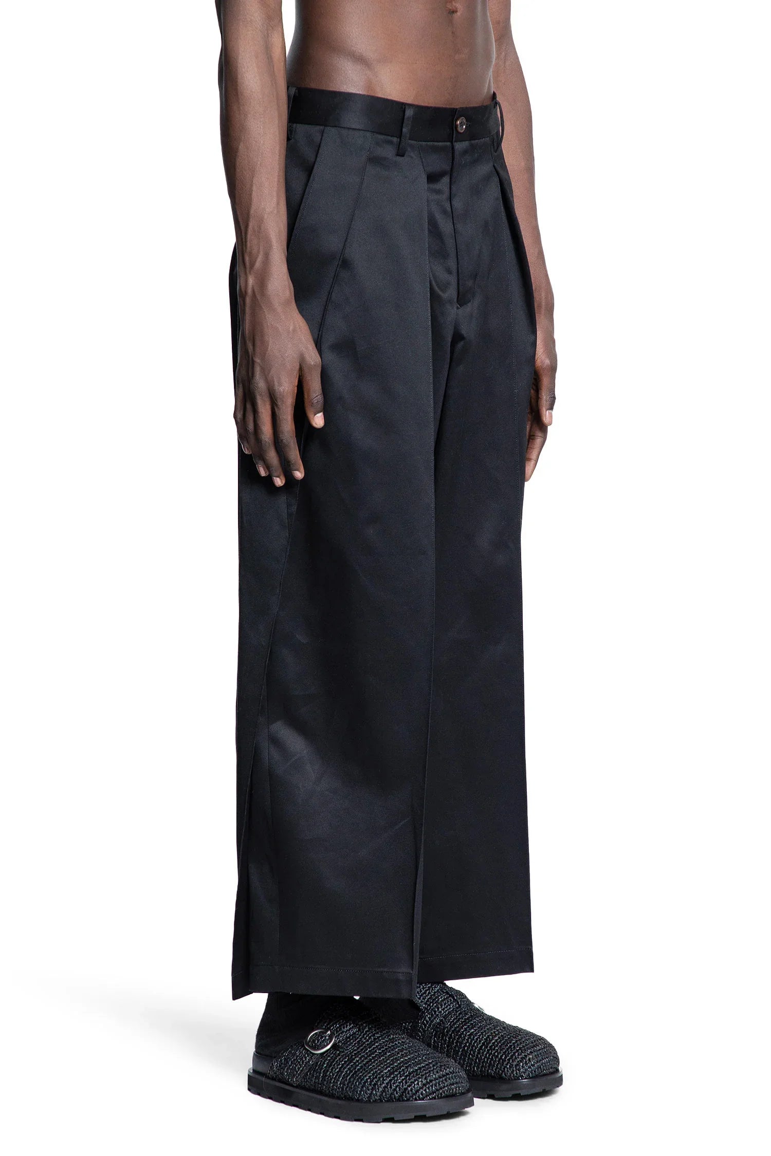 Cotton Satin Pleated Wide Leg Trousers - Antonioli.eu