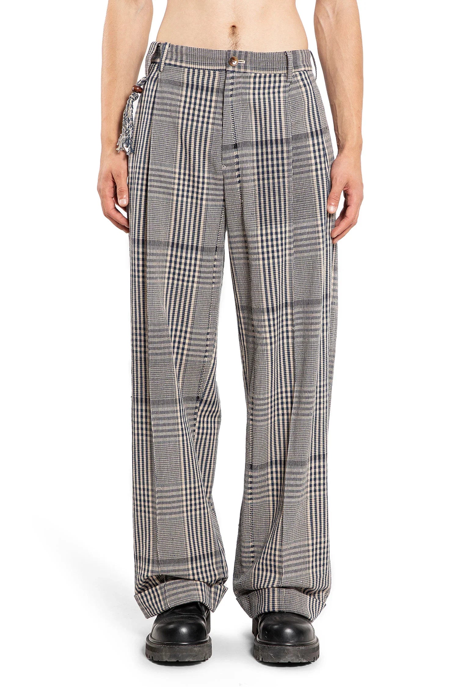 Pleated Cotton Flannel Check Trousers - Antonioli.eu