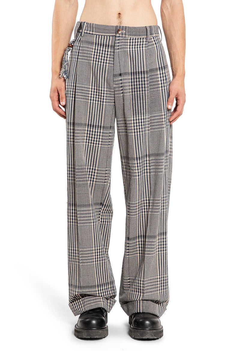 Pleated Cotton Flannel Check Trousers - Antonioli.eu