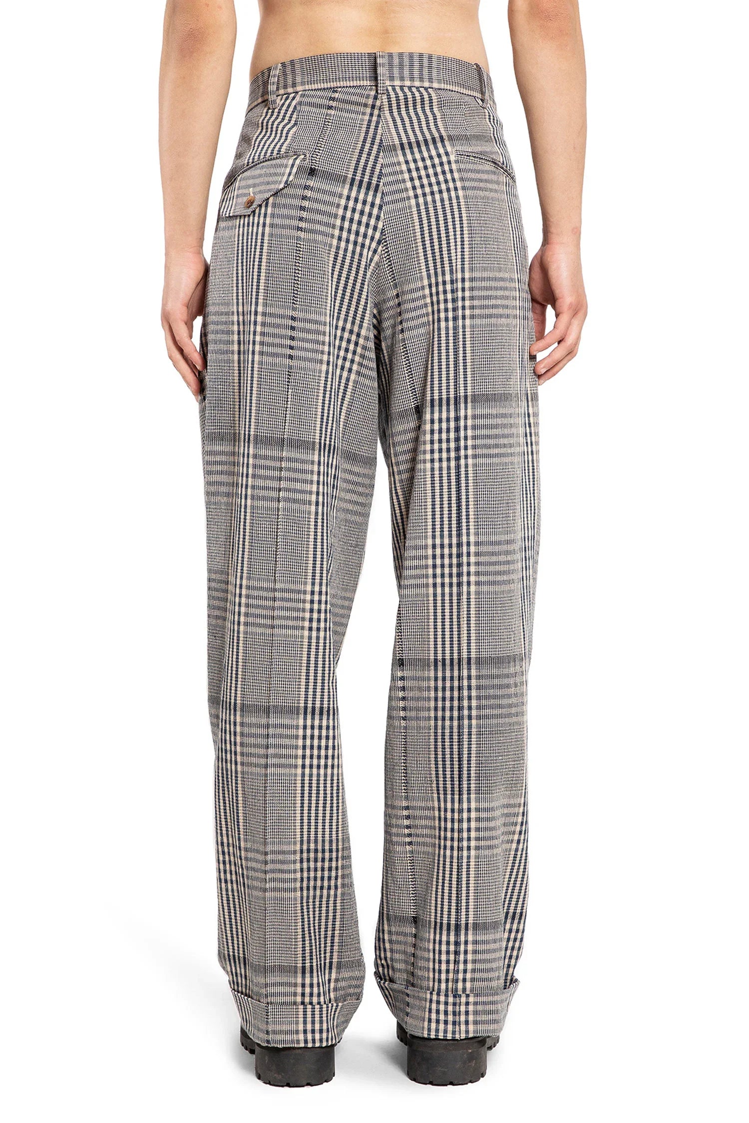 Pleated Cotton Flannel Check Trousers - Antonioli.eu