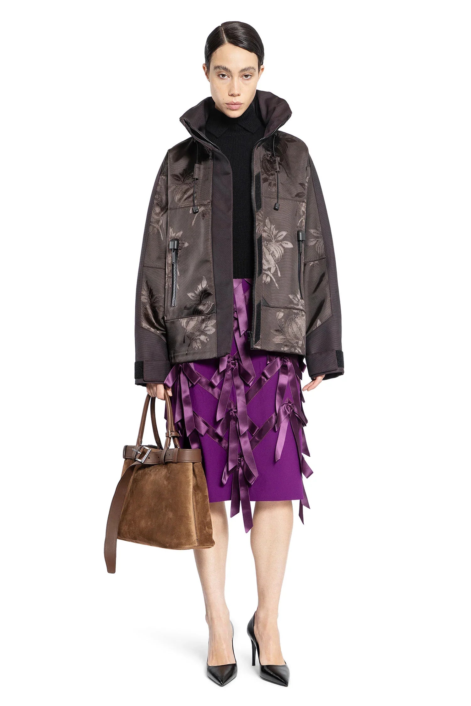 Floral Jacquard Nylon Jacket - Antonioli.eu