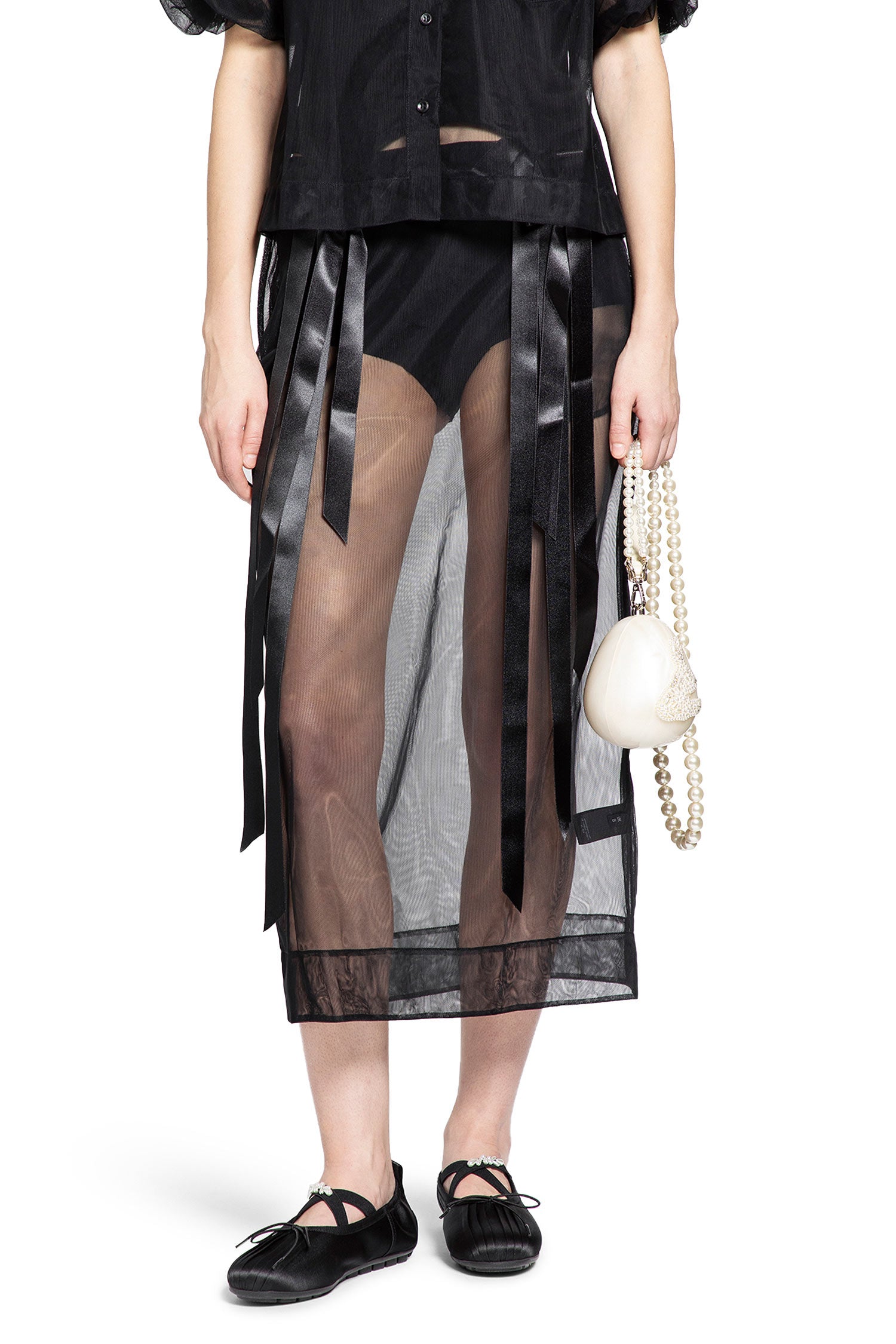 Sheer Bow Ribbon Pencil Skirt - Antonioli.eu