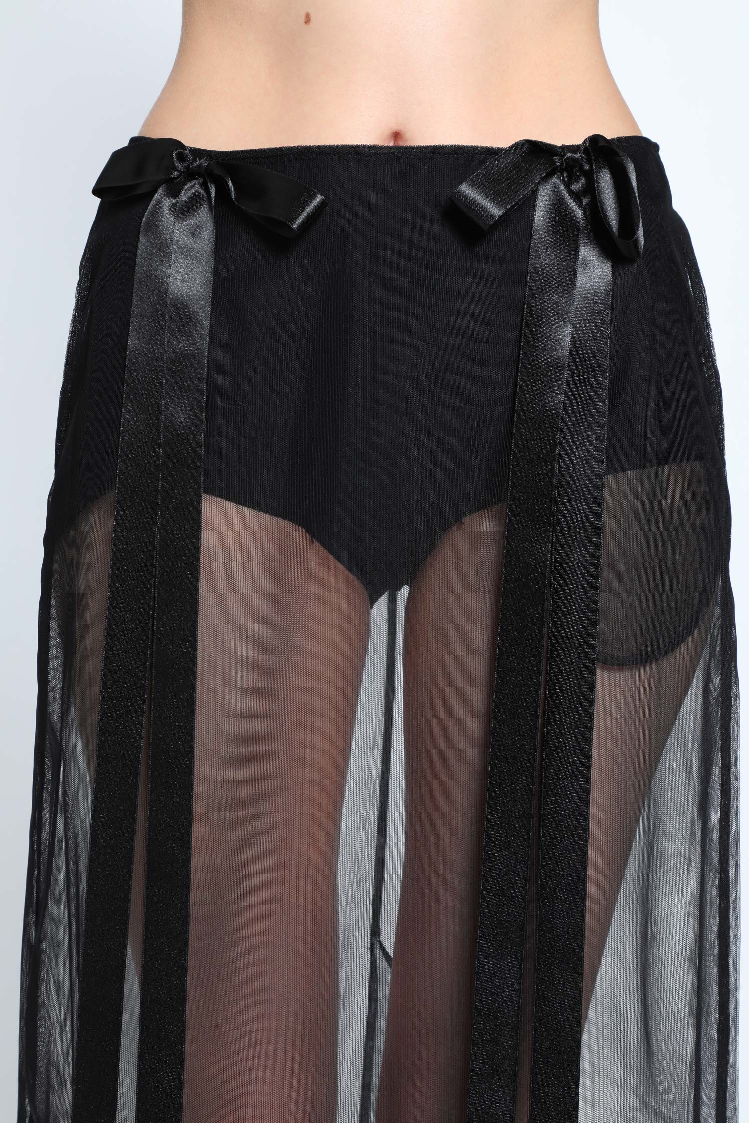 Sheer Bow Ribbon Pencil Skirt