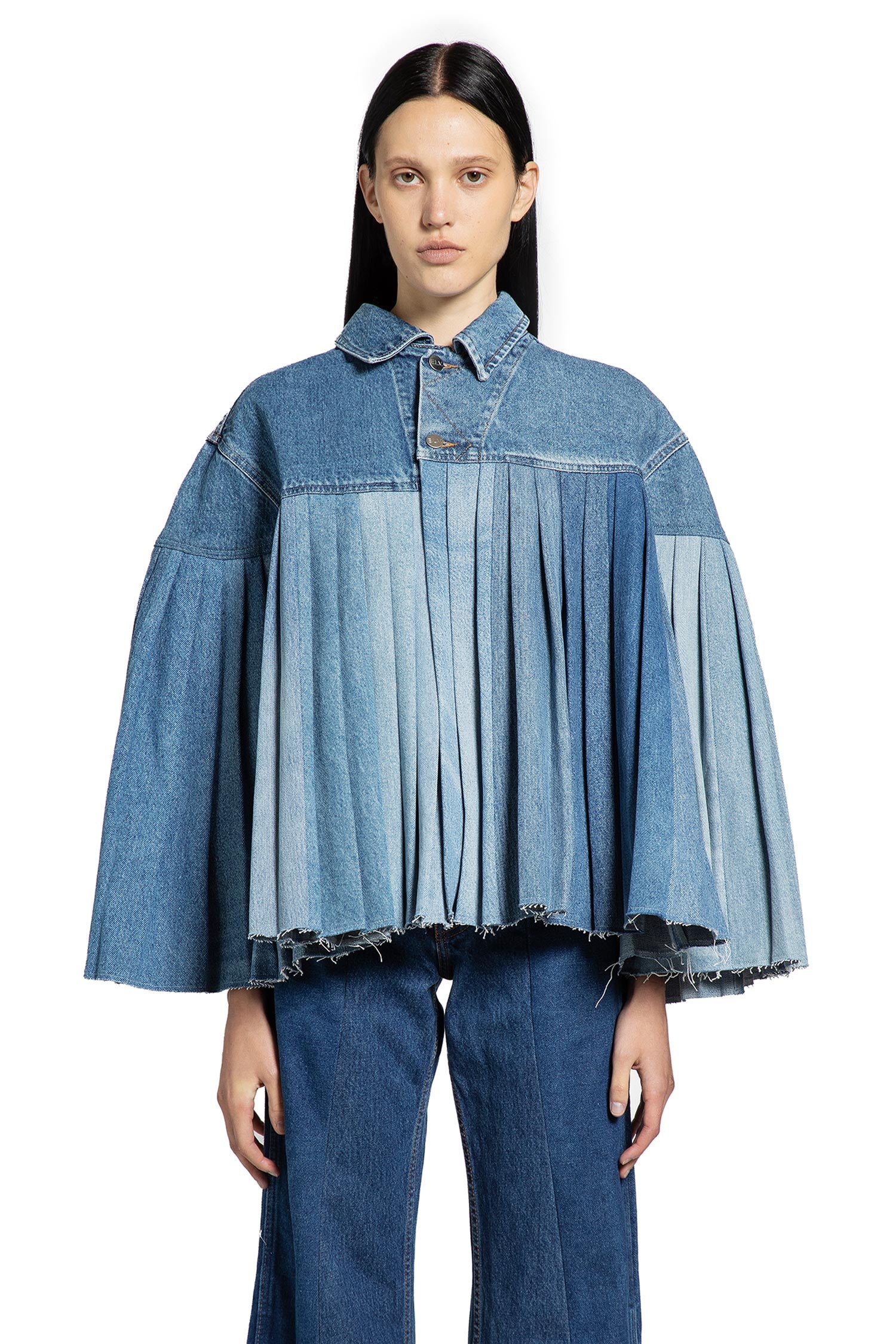 Pleated Denim Cape - Antonioli.eu