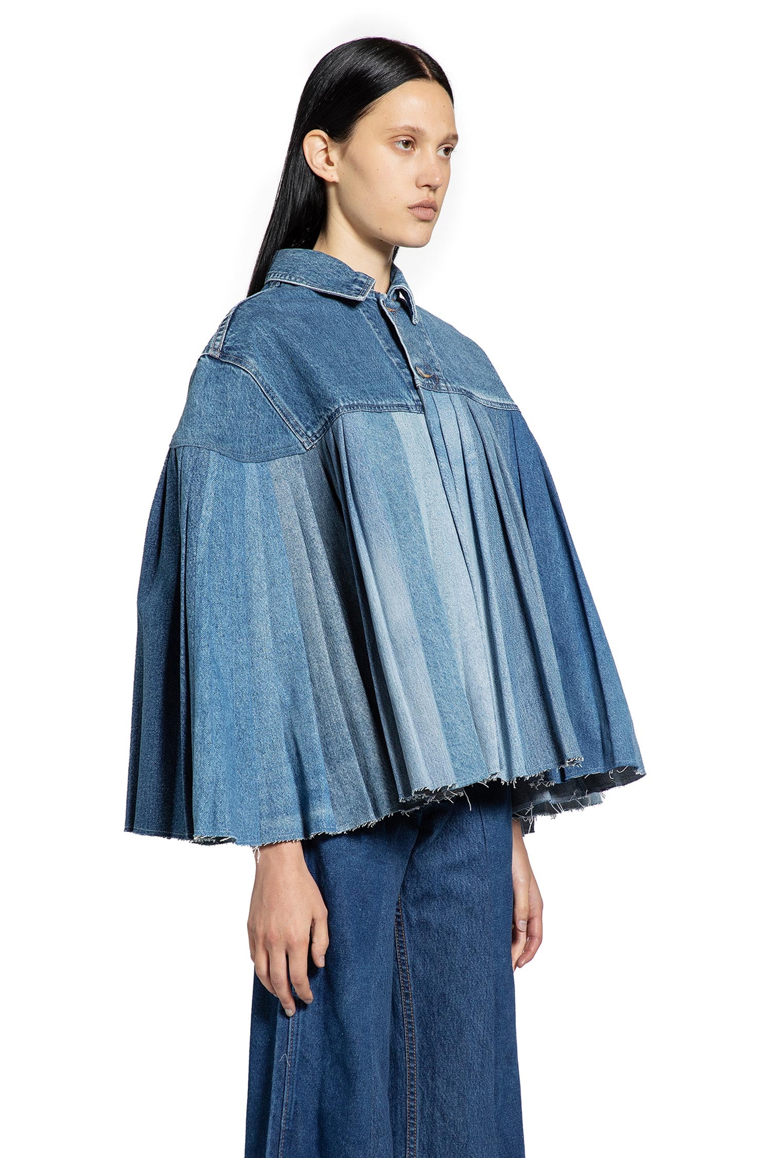 Pleated Denim Cape - Antonioli.eu