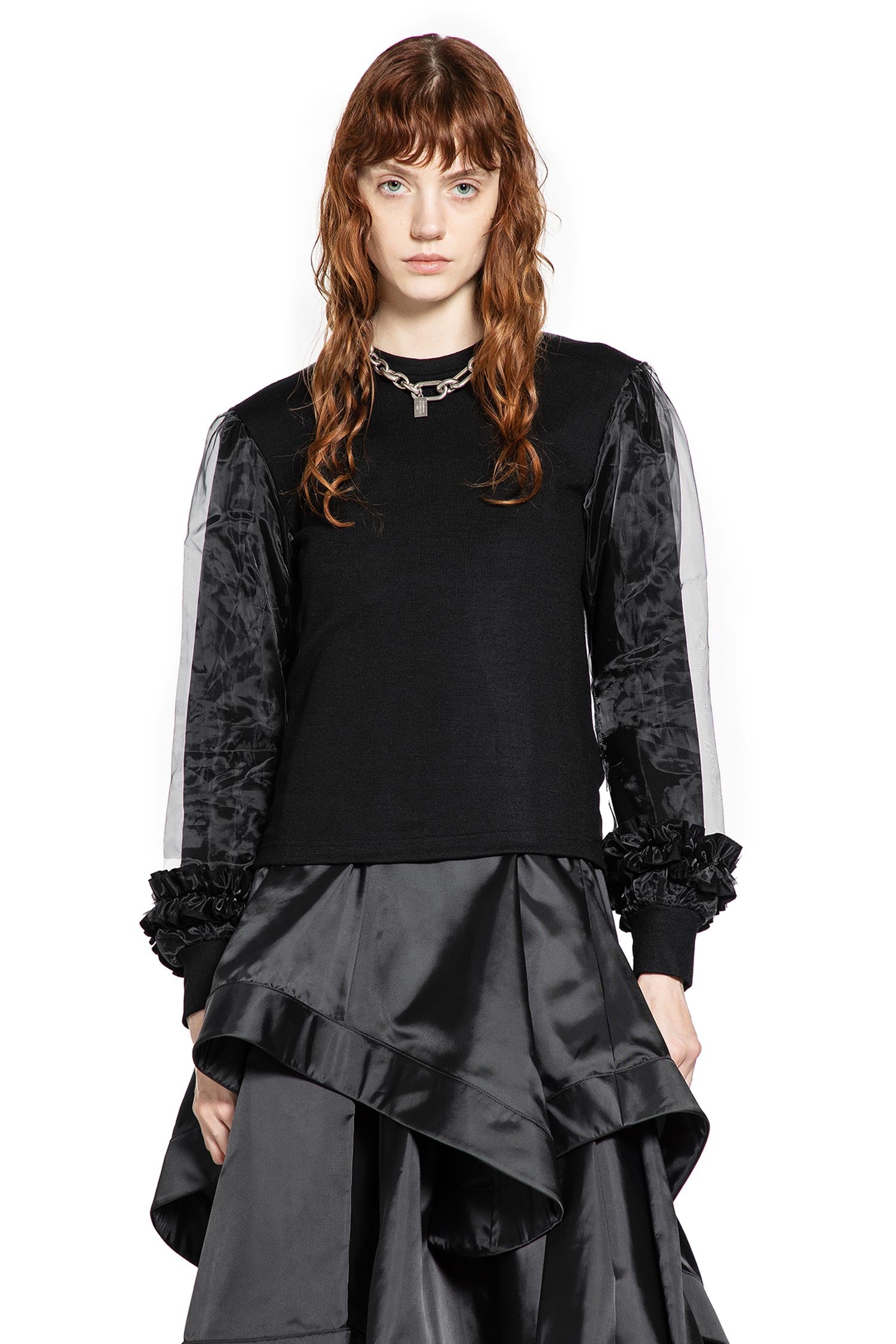 Wool Jersey and Tulle Long Sleeve T-Shirt - Antonioli.eu