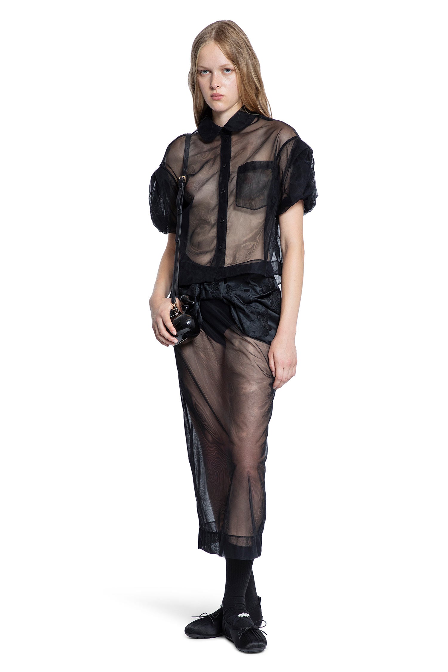 Sheer Cropped Puff Bow Sleeve Shirt - Antonioli.eu