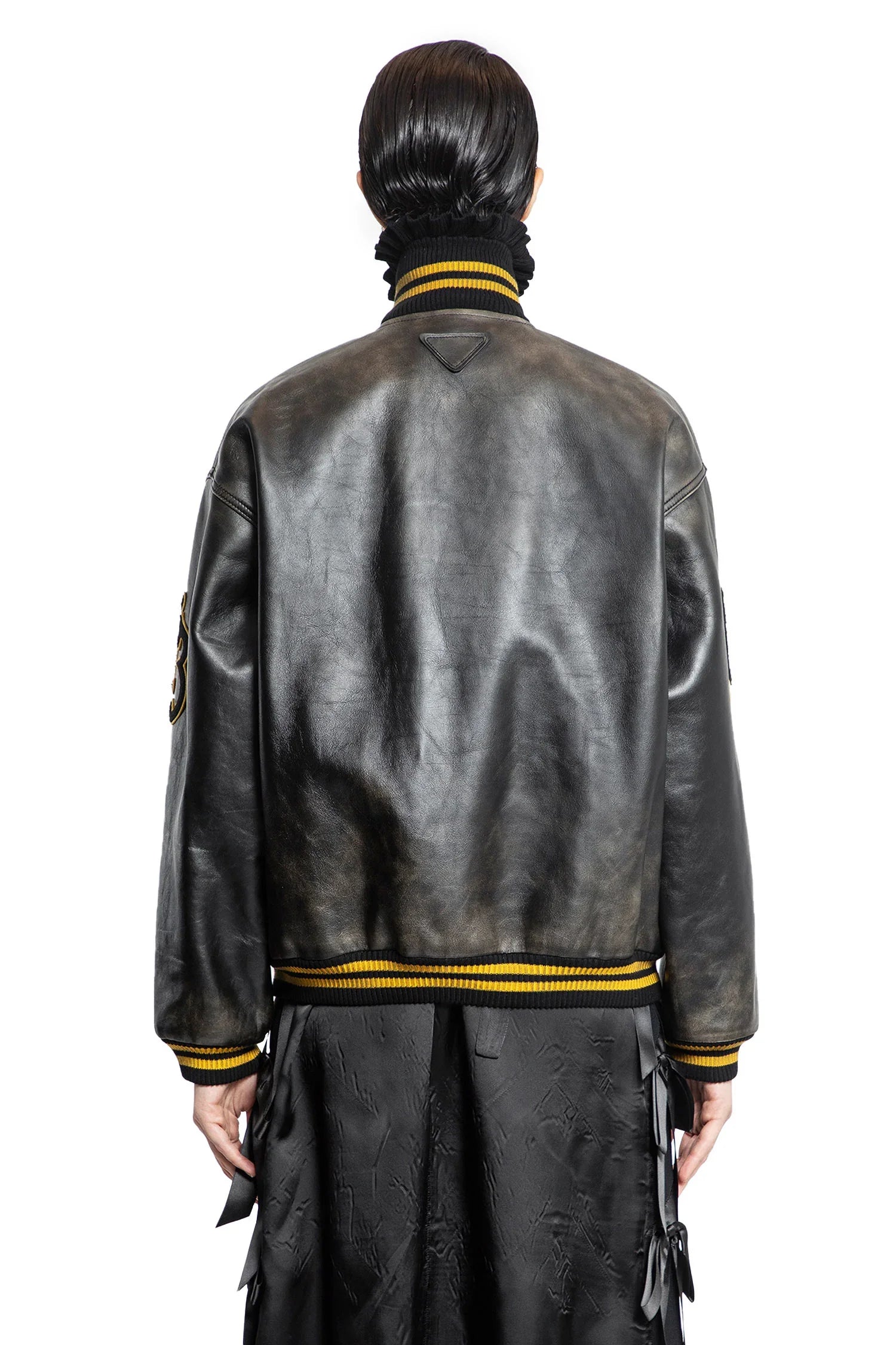 Leather Bomber Jacket with Patch - Antonioli.eu