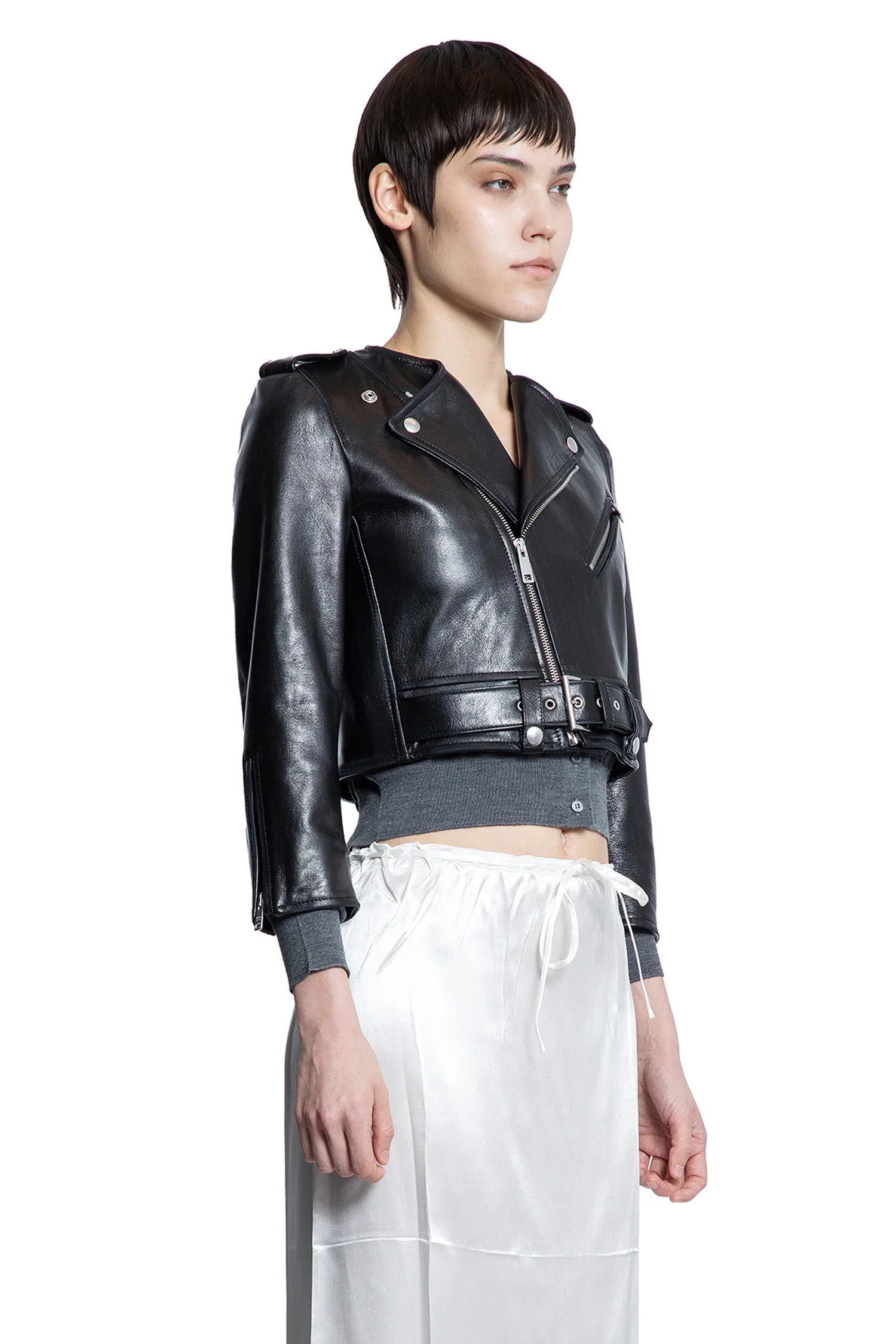 Cropped Leather Biker Jacket - Antonioli.eu
