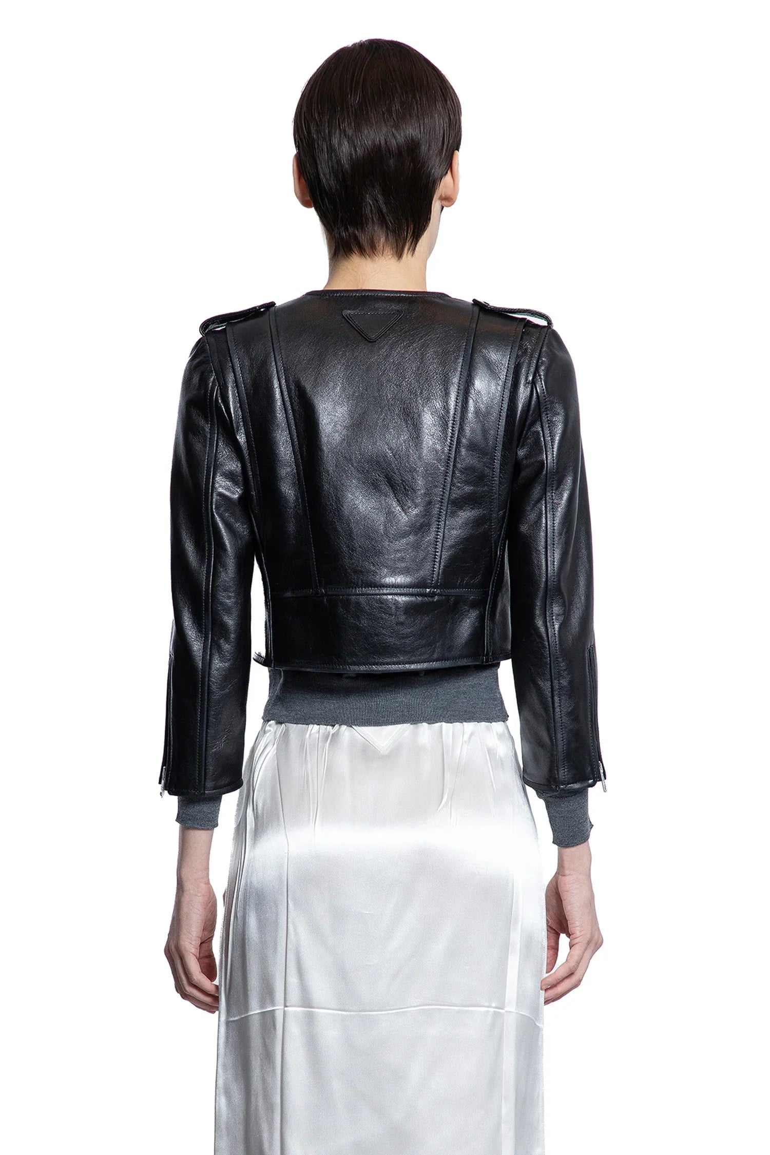 Cropped Leather Biker Jacket - Antonioli.eu