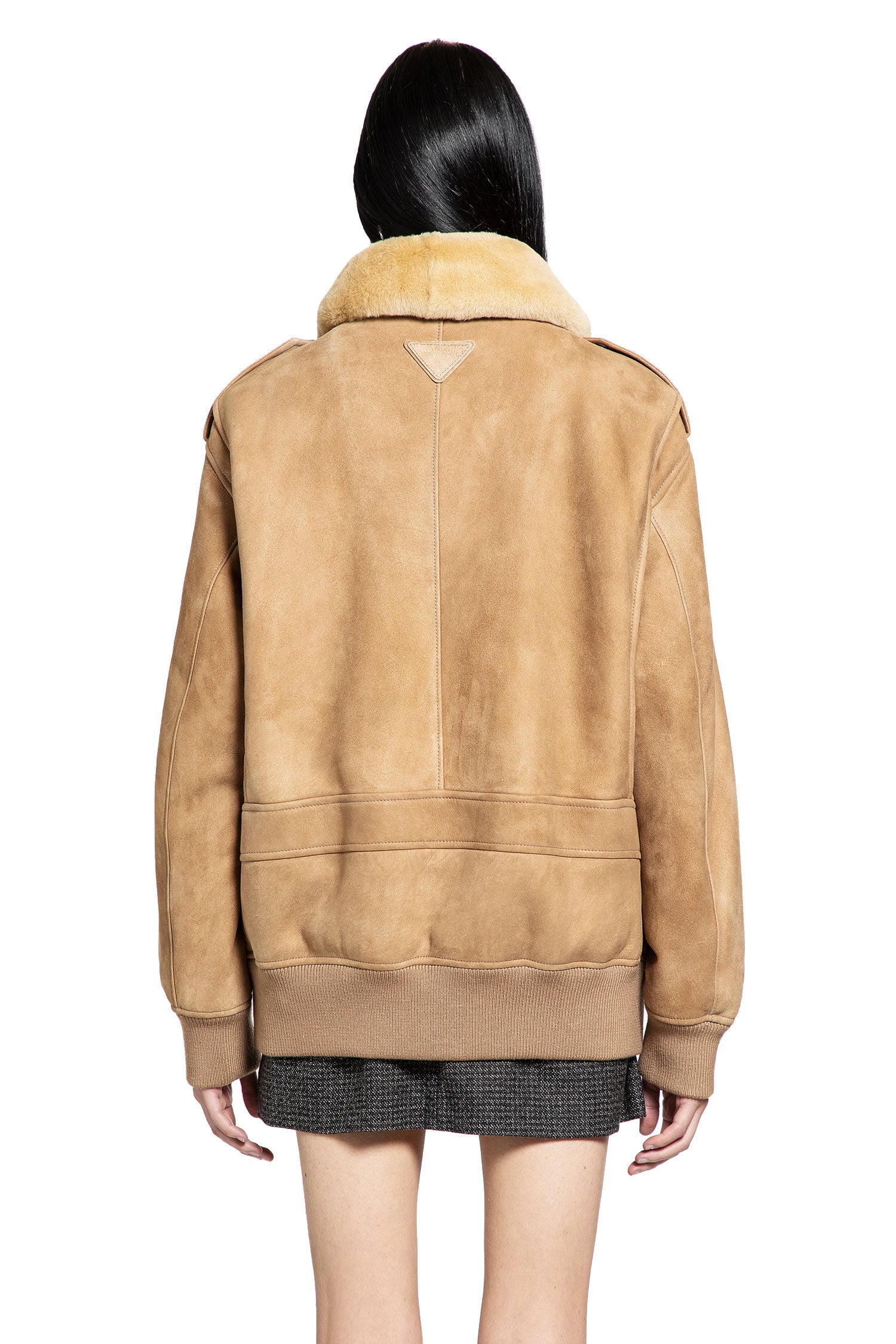 Suede Bomber with Shearling Collar