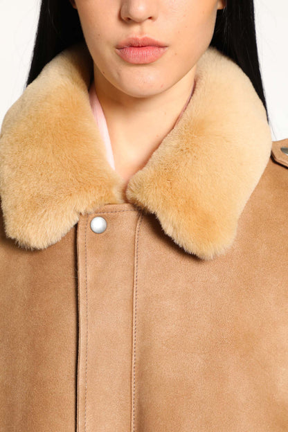 Suede Bomber with Shearling Collar